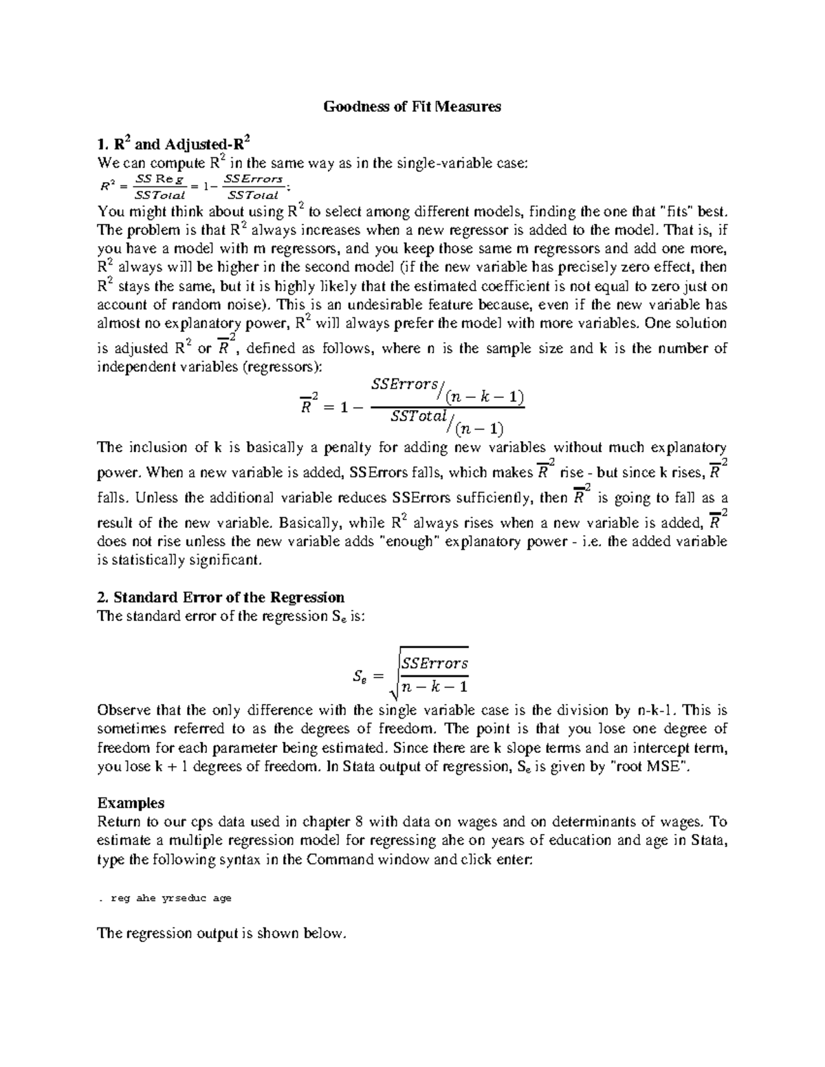 Goodness of Fit Measures: R² and Adjusted R² Explained - Studocu