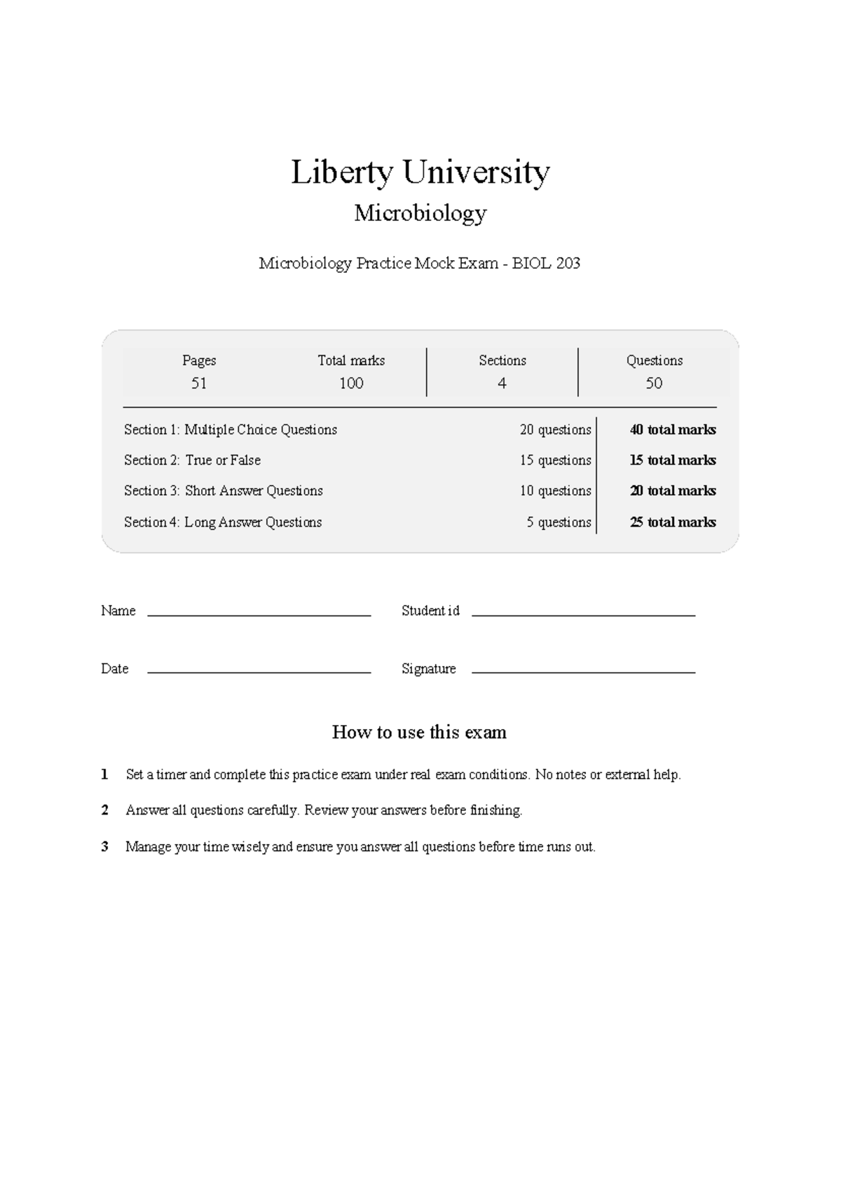 BIOL 203 Microbiology Practice Mock Exam - 2026 Edition - Studocu