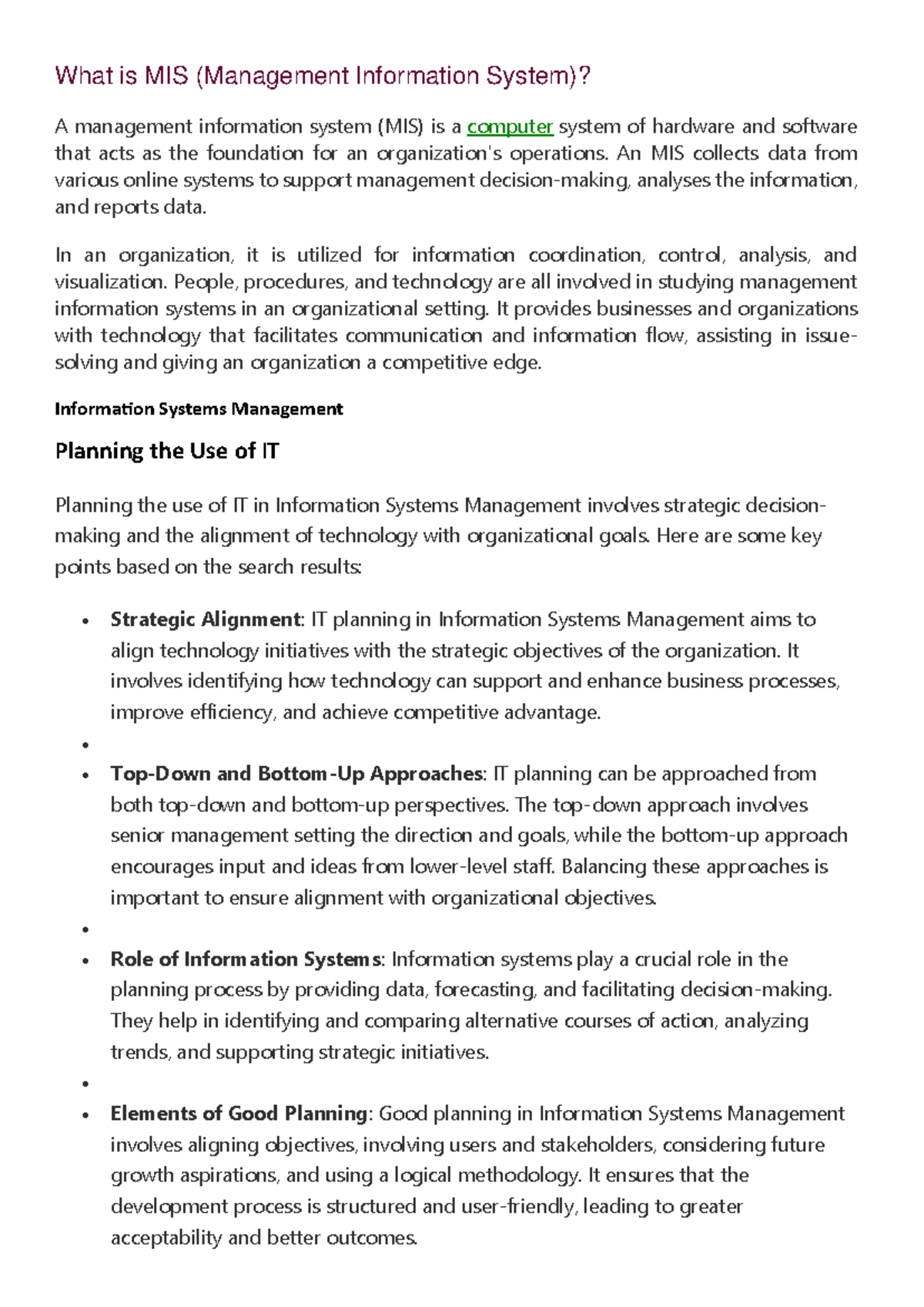 PMIS Unit 5: Understanding Management Information Systems (MIS) - Studocu