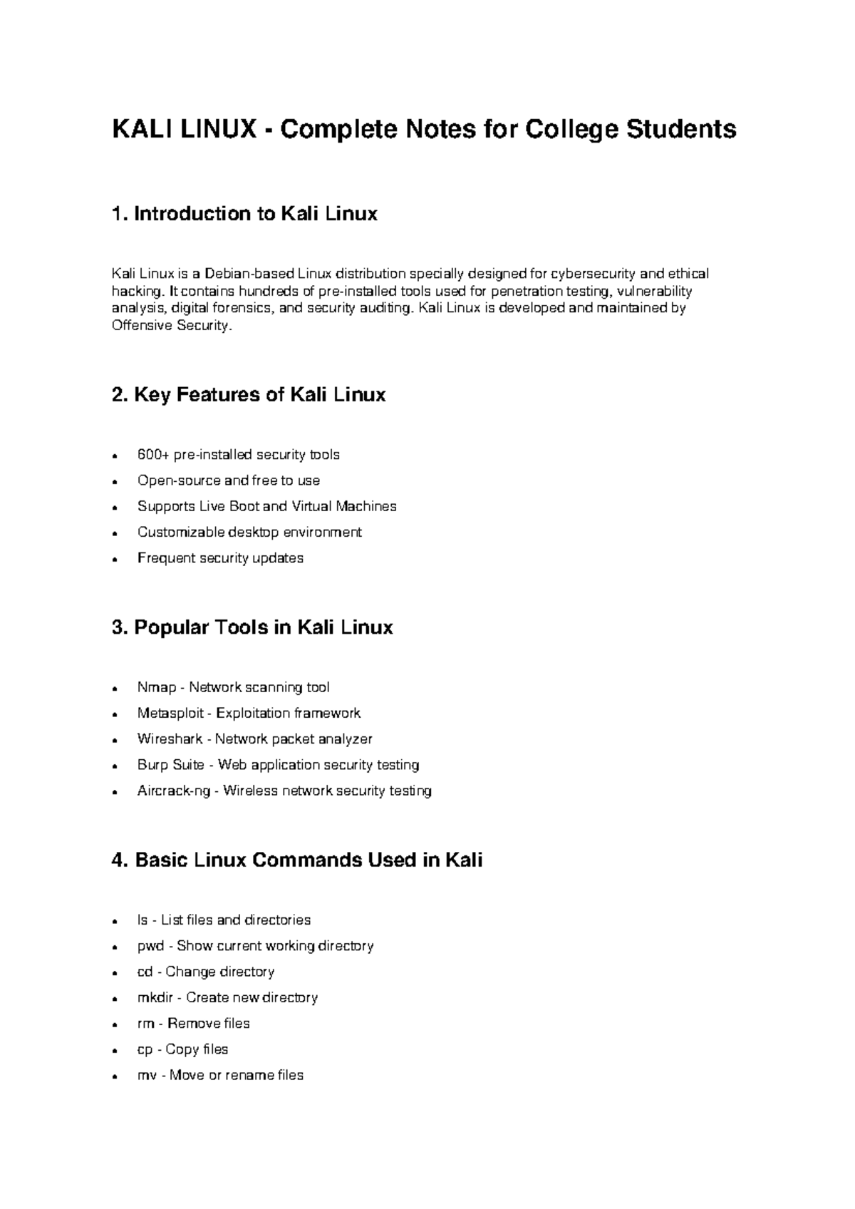 KALI LINUX: Comprehensive Notes for Cybersecurity Students - Studocu
