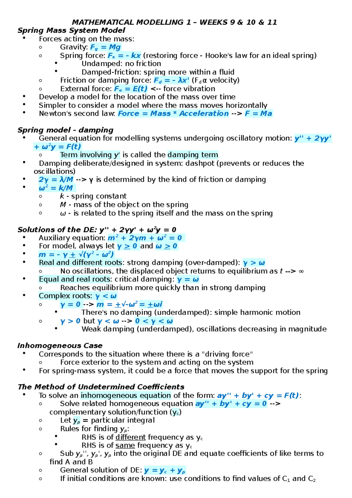 Mathematical Modelling 1 – Comprehensive Study of Weeks 9-11 - Studocu