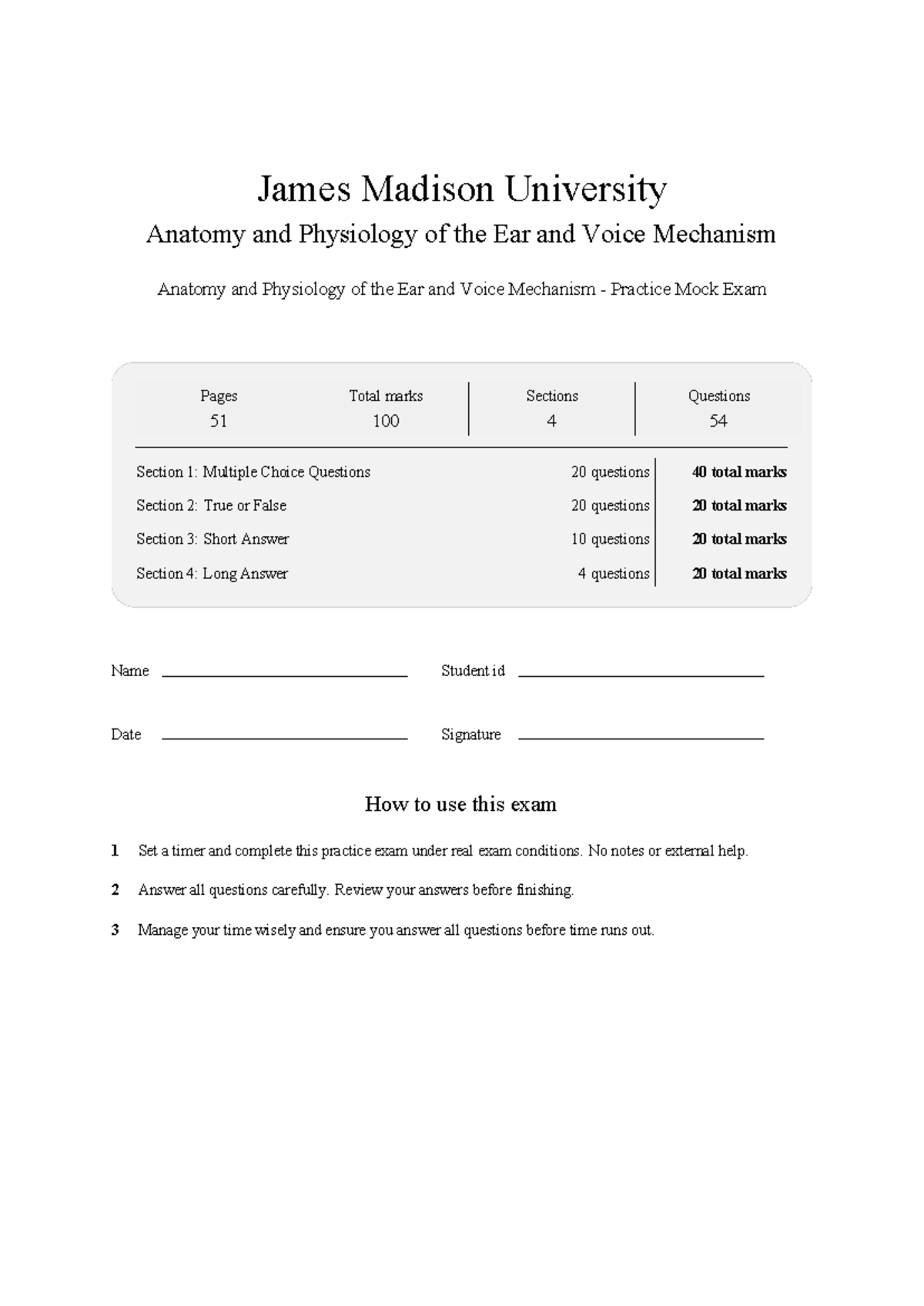 CSD 208 Anatomy & Physiology of Ear & Voice Mechanism Mock Exam 2026 ...