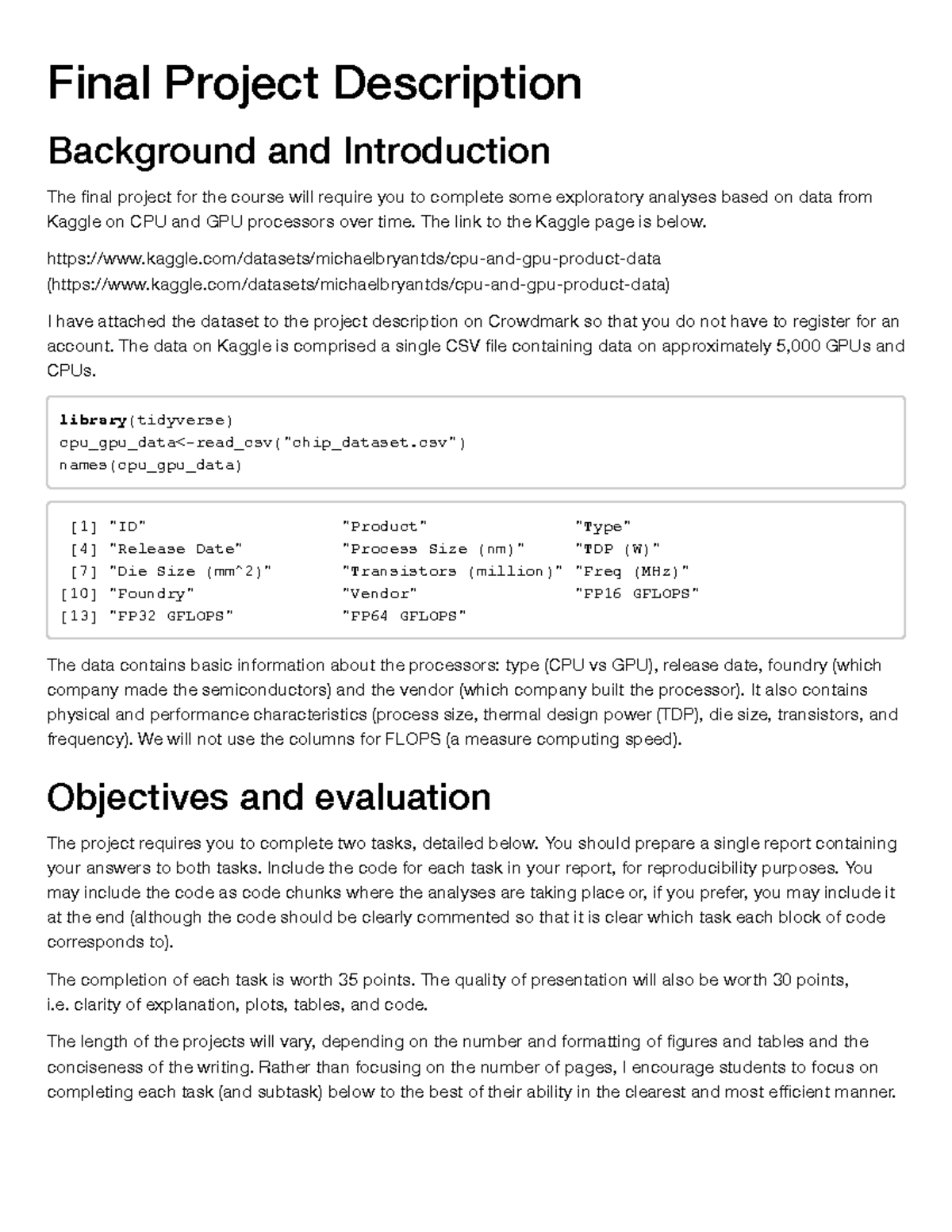 Final Project Overview for Data Analysis on CPU & GPU (CS101) - Studocu