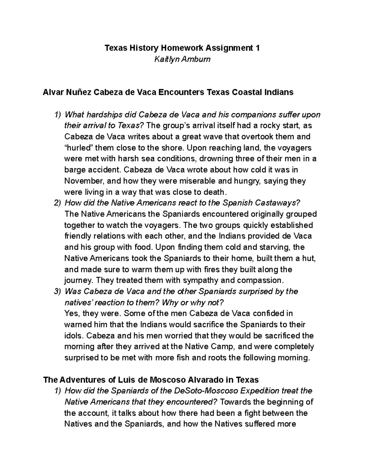 Texas History HW #1 - Texas History Homework Assignment 1 Kaitlyn ...