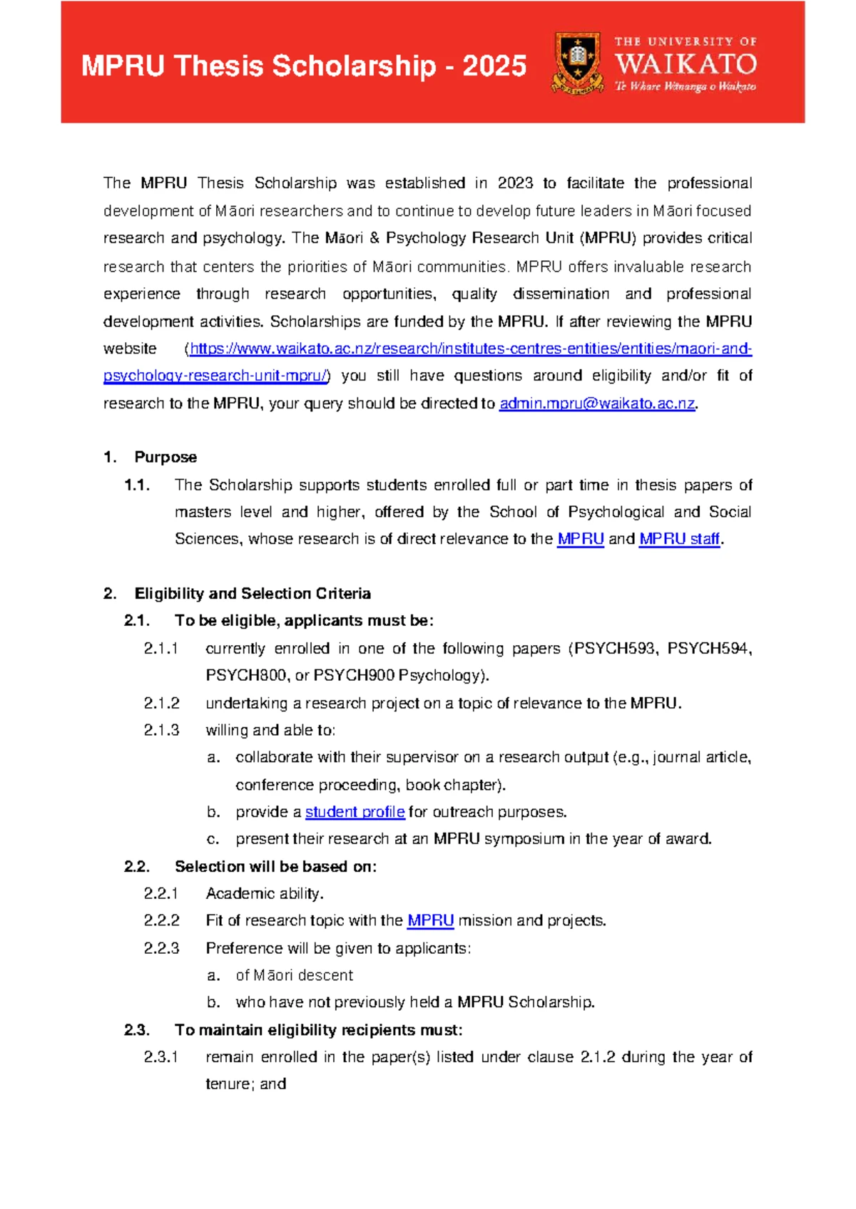 Peter Freyberg Memorial Scholarship Guidelines 2025 - Studocu