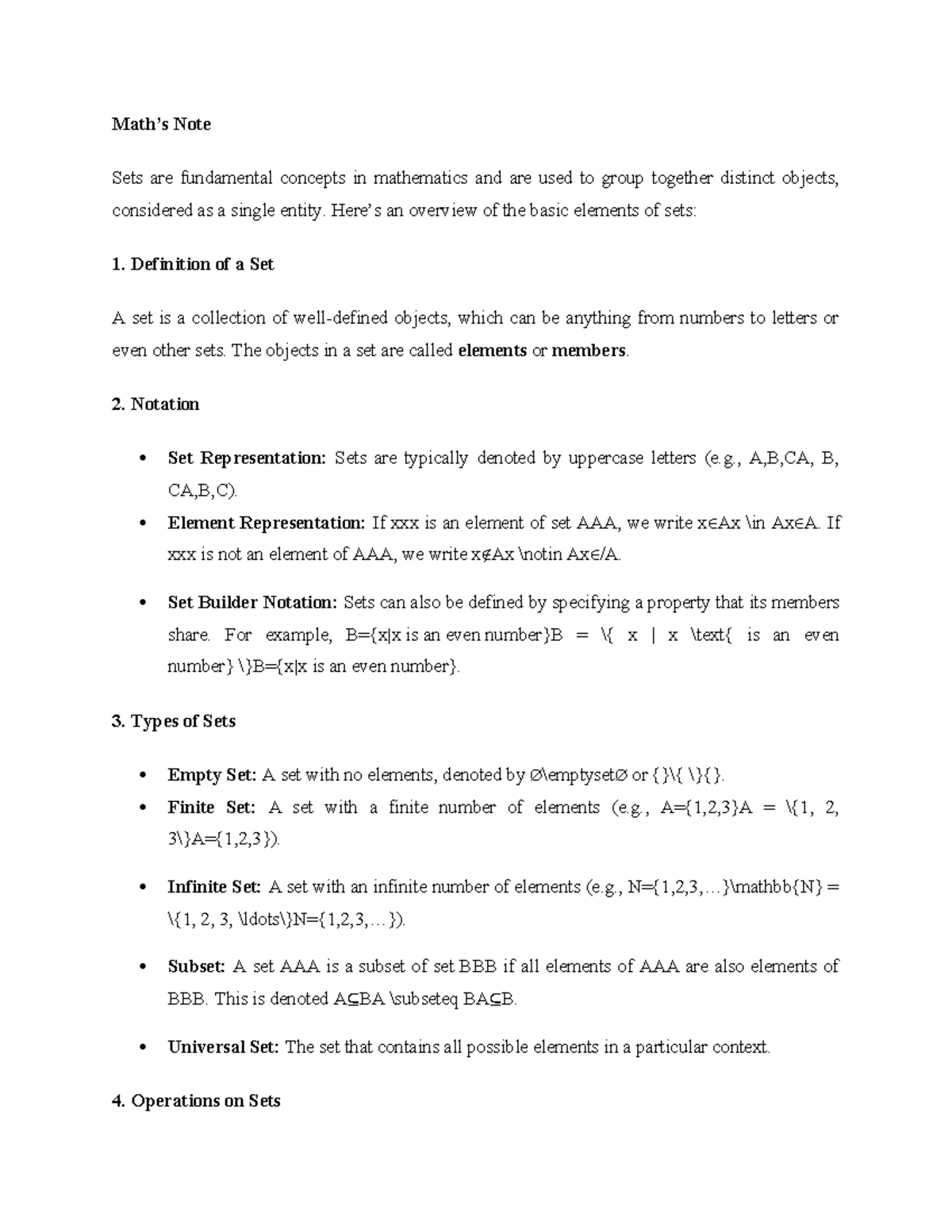 Notes - Best - Math’s Note Sets are fundamental concepts in mathematics ...