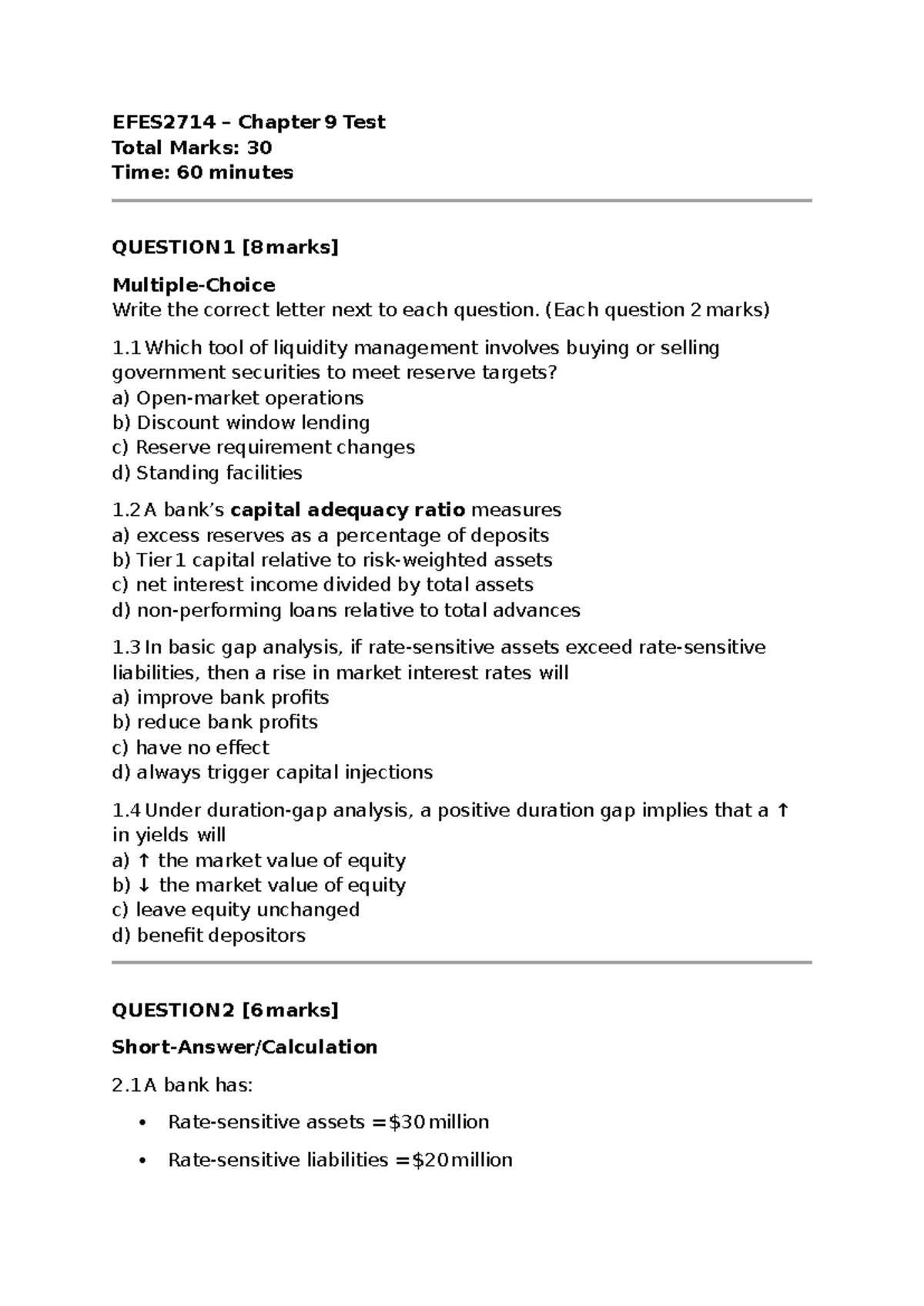 EFES2714 Chapter 9 Practice Test - Total Marks: 30 - Studocu