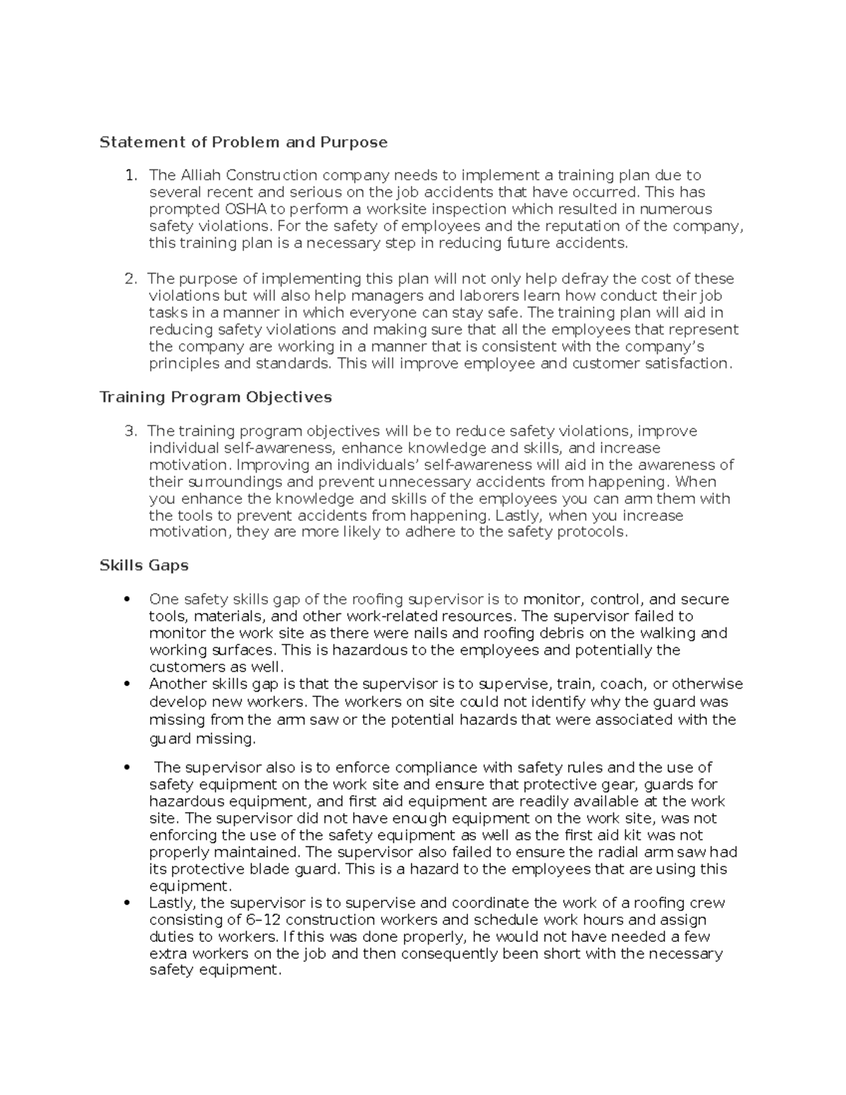Training and development task 1 - Statement of Problem and Purpose The ...