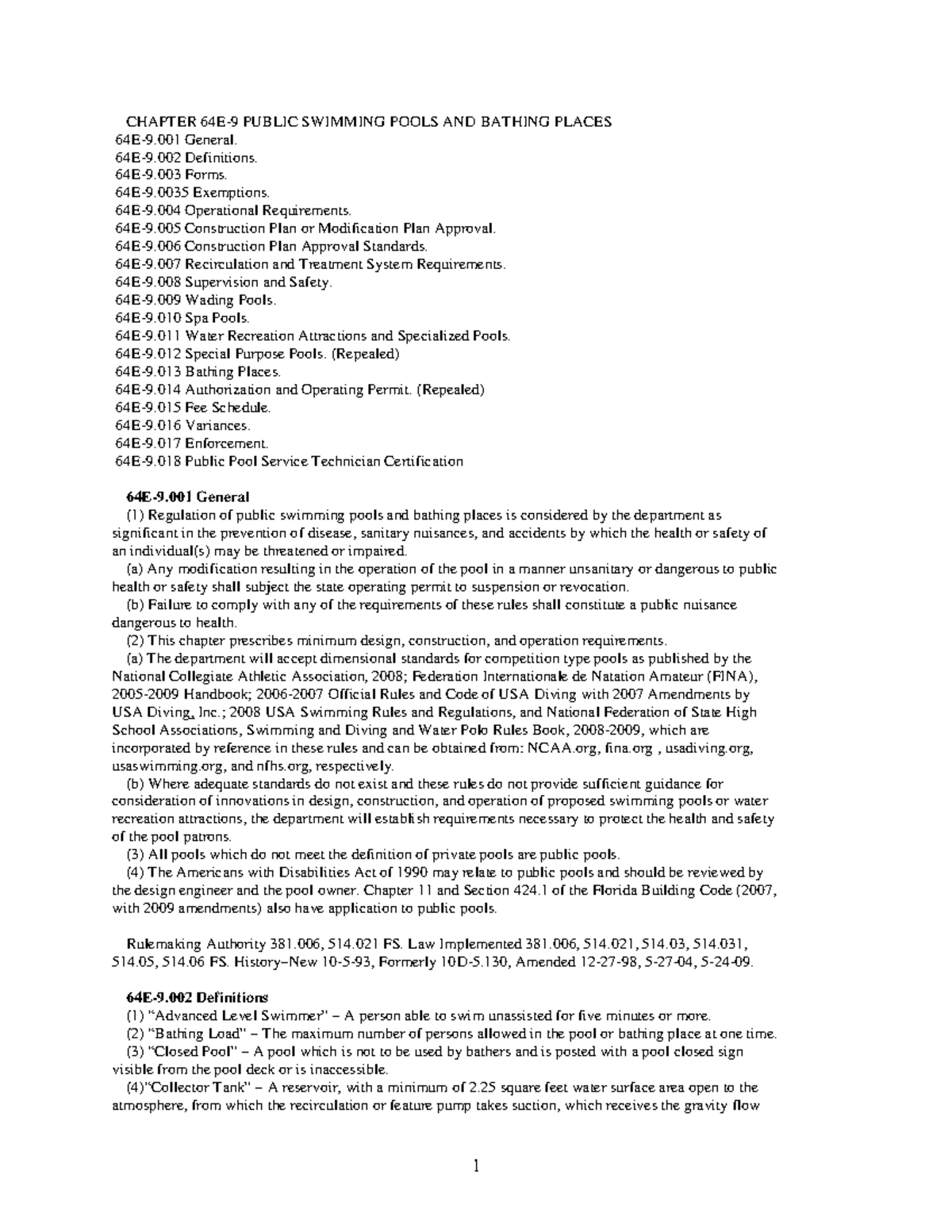 CHAPTER 64E-9: Public Swimming Pools & Bathing Places Regulations - Studocu