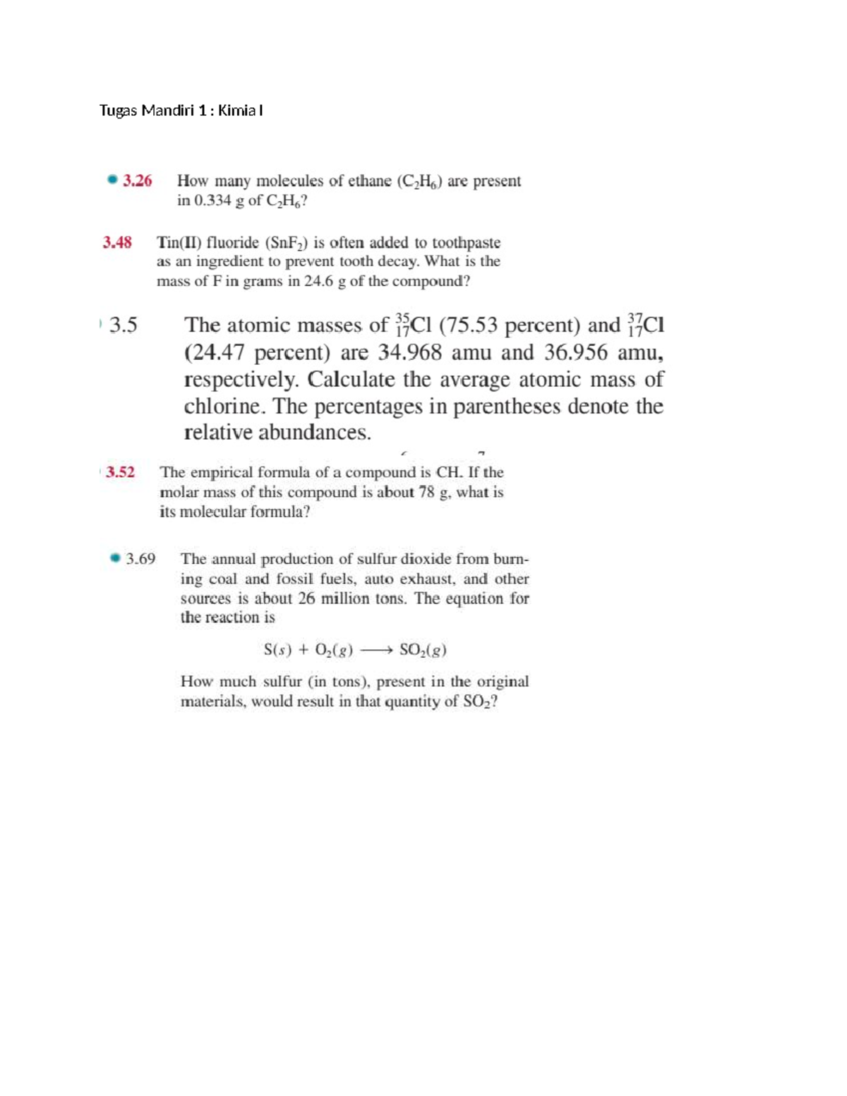 Tugas Mandiri 1: Kimia 326 - Molecules, Mass, and Reactions Analysis ...