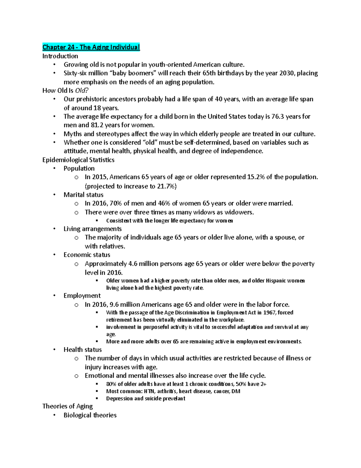 CH 24 Aging - Comprehensive Study Notes on the Aging Individual - Studocu