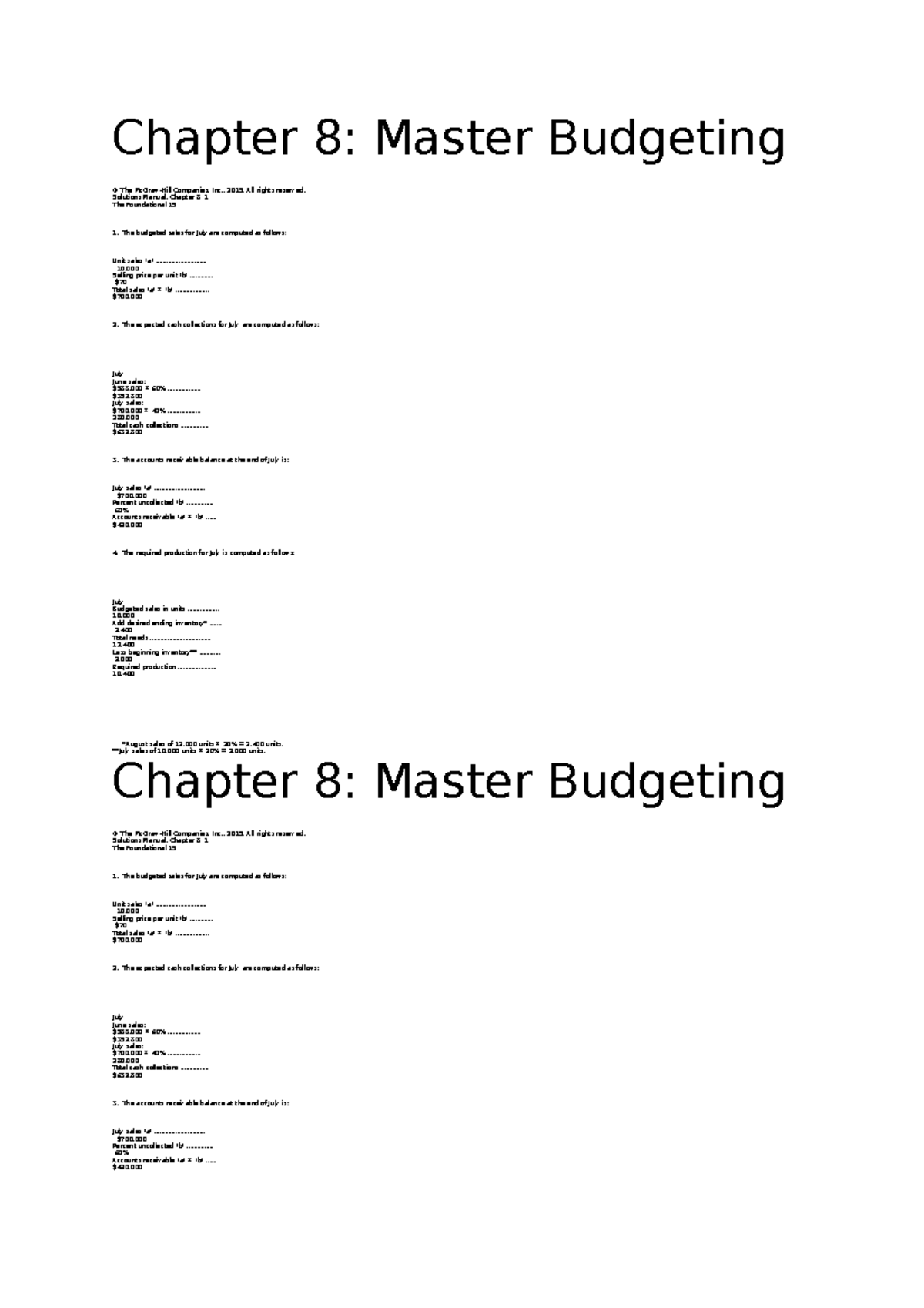 MASA Assignment1 - Chapter 8: Master Budgeting © The McGraw-Hill ...