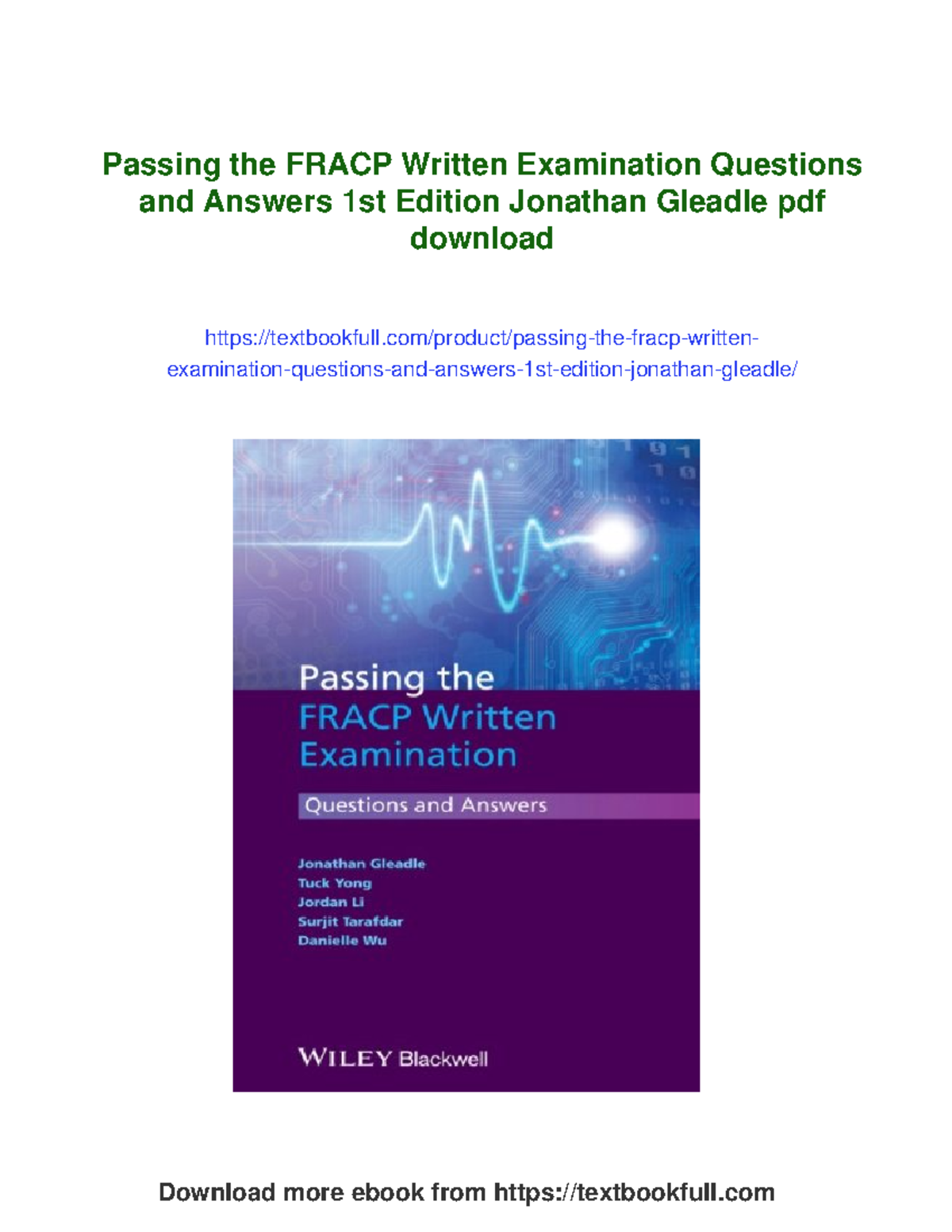 Passing the FRACP Written Exam: Q&A Study Guide, 1st Edition - Studocu