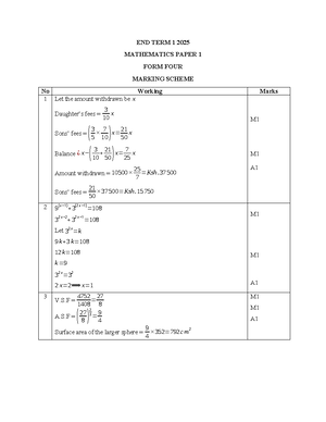 Mathematics Form 4 End of Term One Exam Paper 2025 - K.C.S.E. - Studocu