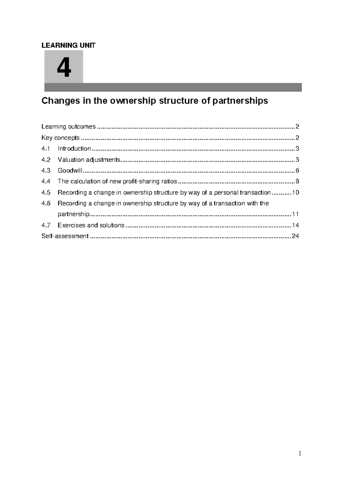 Study Unit 4: Changes in Partnership Ownership Structure and Valuation ...