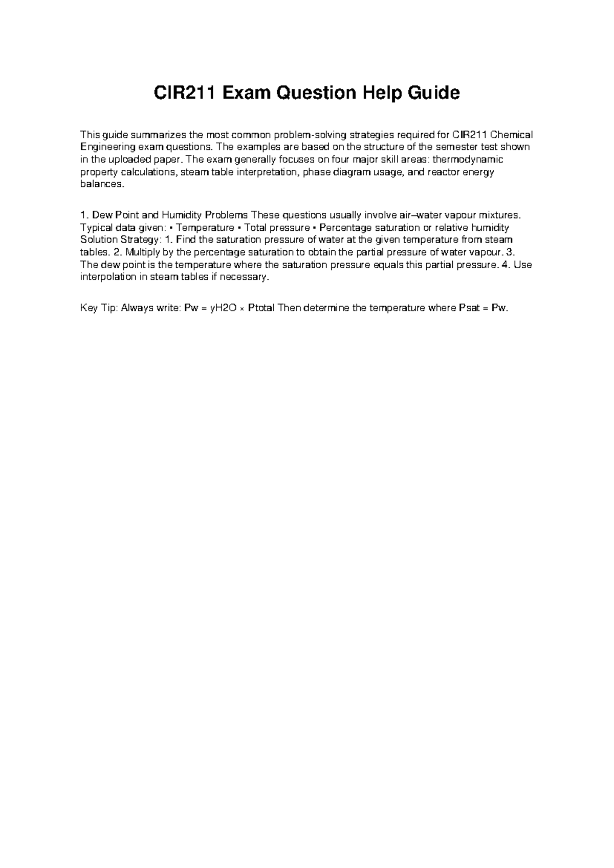 CIR211 Exam Help Guide - Strategies for Chemical Engineering - Studocu