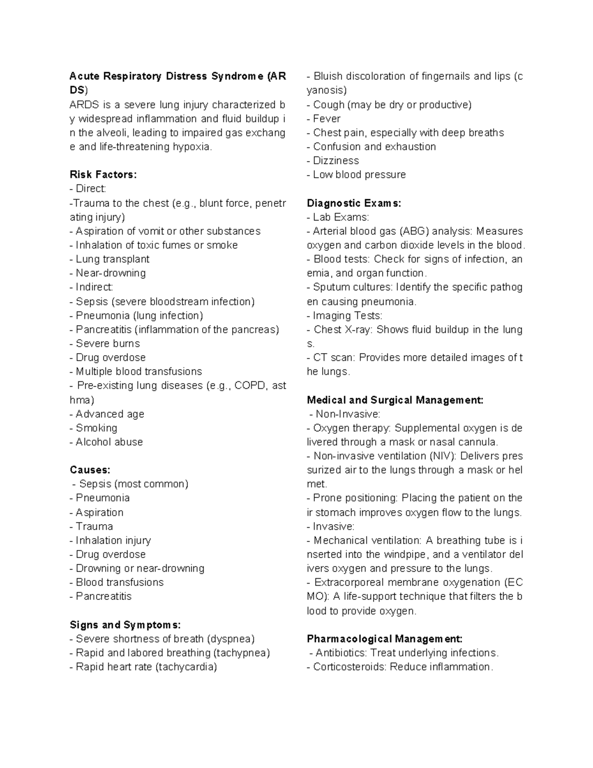 Acute Respiratory Distress Syndrome (ARDS) Nursing Notes ...