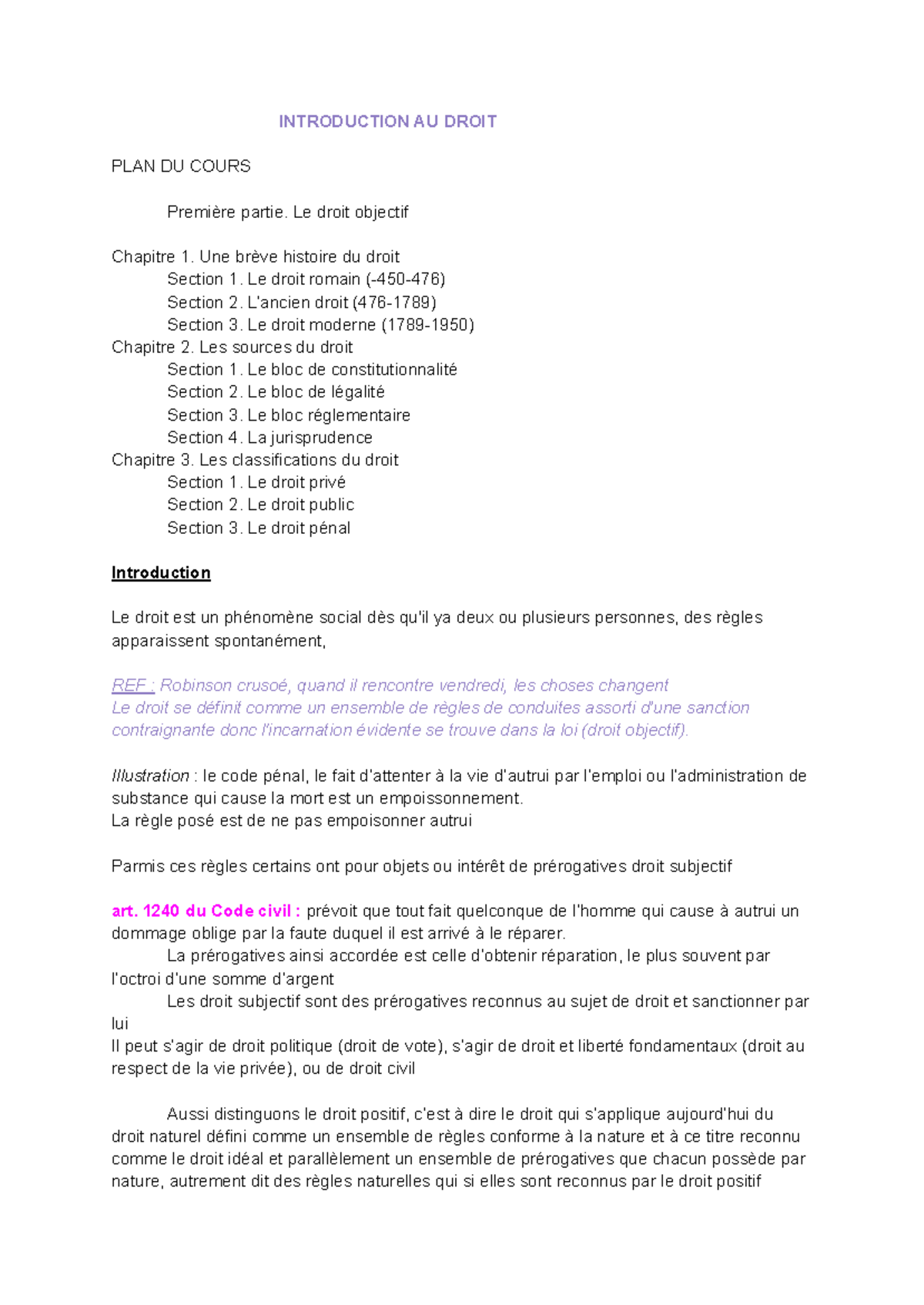 Introduction au Droit S1 : Histoire, Sources et Classifications du ...