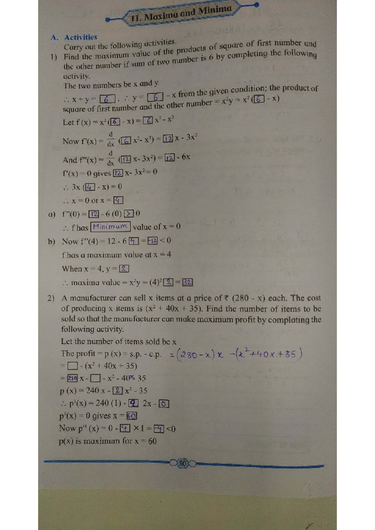Maxima and Minima Activities for Calculus (MATH 101) - Studocu