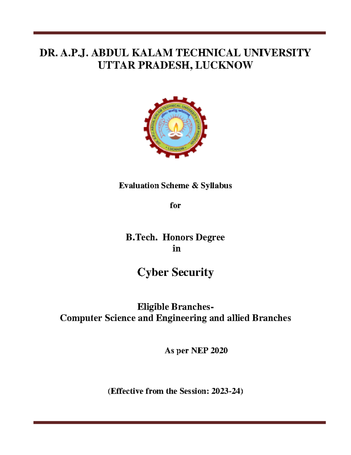 B.Tech. Honors in Cyber Security Evaluation Scheme (NEP 2020) - Studocu