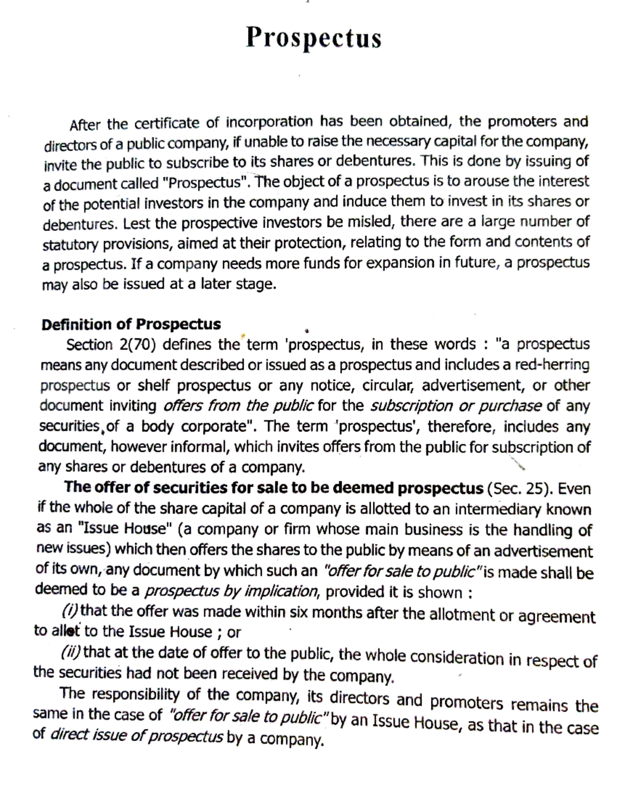 Legal Requirements and Implications of Prospectus: Complete Notes - Studocu