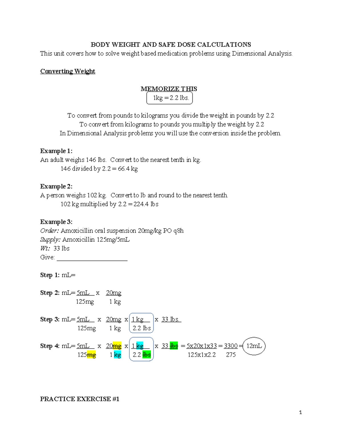4. Body Weight & Safe Dose Calculations for Medications - Studocu