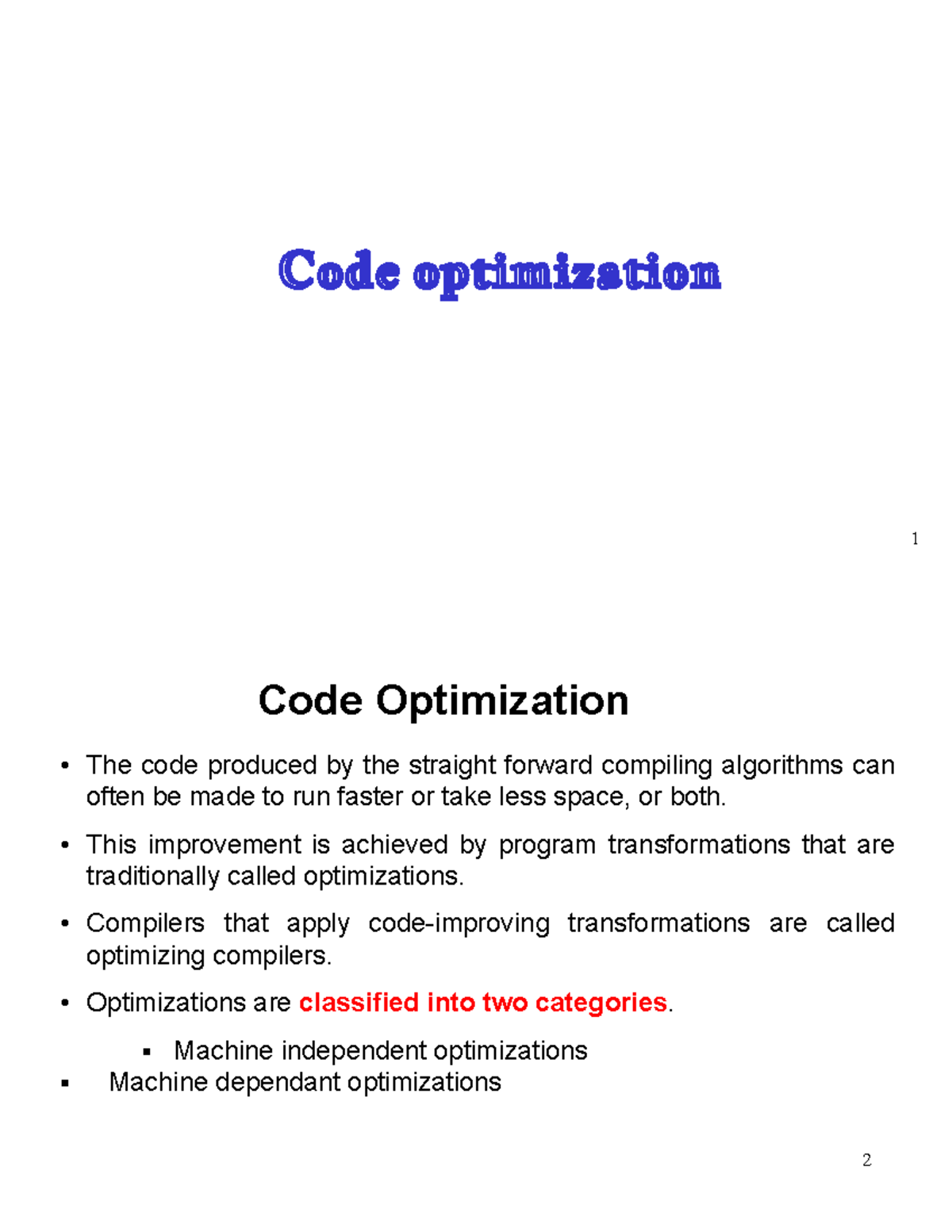 Code Optimization Overview PPT - Insights and Techniques - Studocu