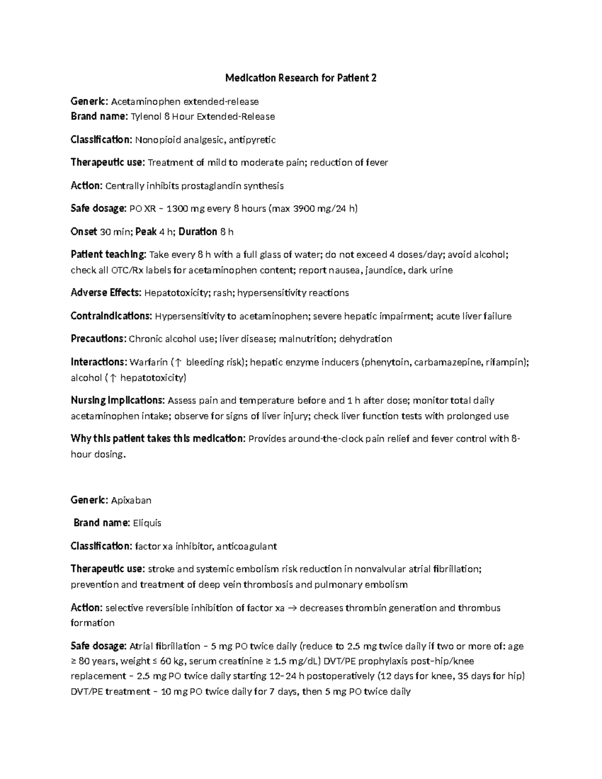 Medication Research for Patient 2: Comprehensive Drug Overview - Studocu