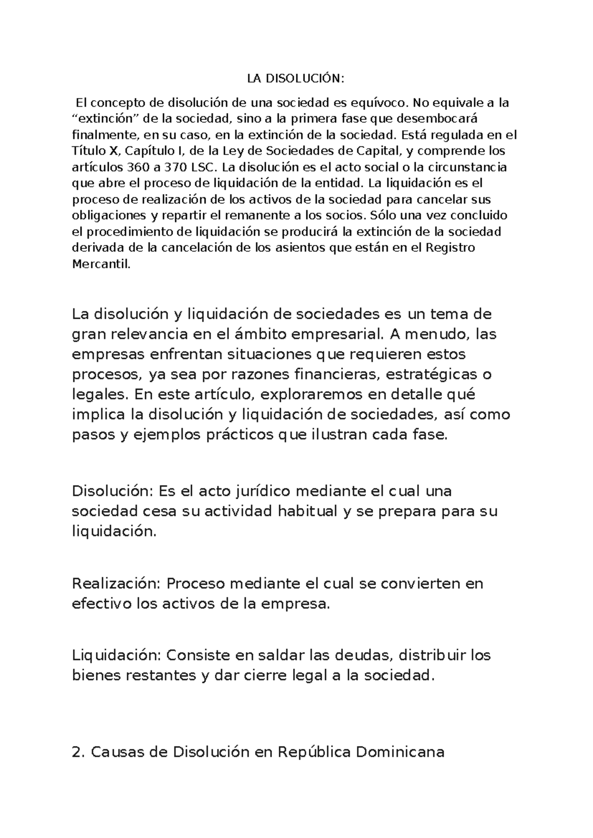 LA DISOLUCIÓN Y LIQUIDACIÓN DE SOCIEDADES EN RD: PROCESOS Y CAUSAS ...
