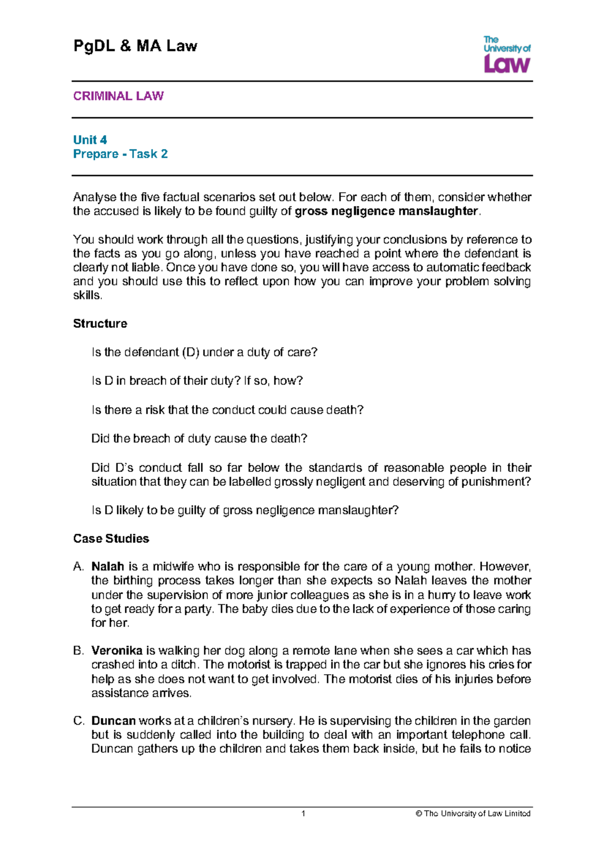 Criminal Law WS04 Final Exam: Gross Negligence Manslaughter Analysis ...