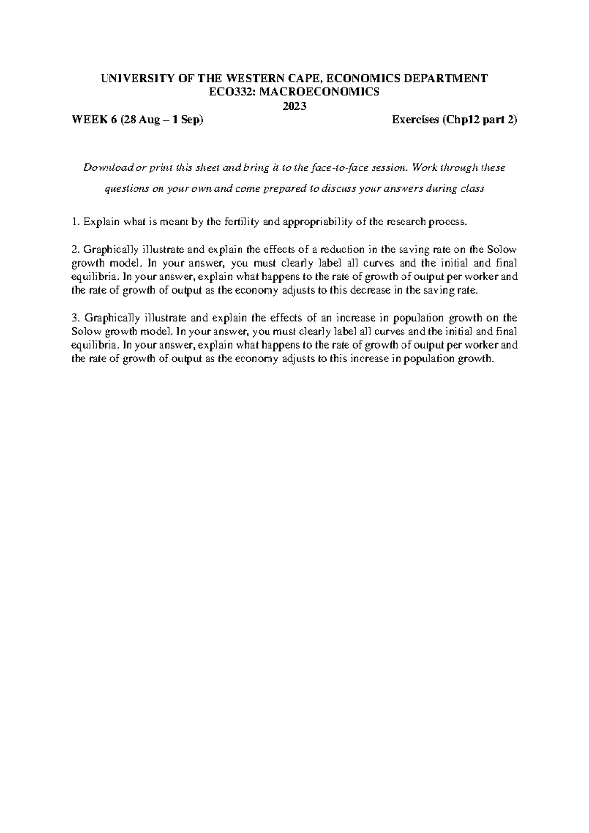 ECO332 Week 6 Class Exercise: Notes & Test Prep on Chp 12 Part 2 - Studocu