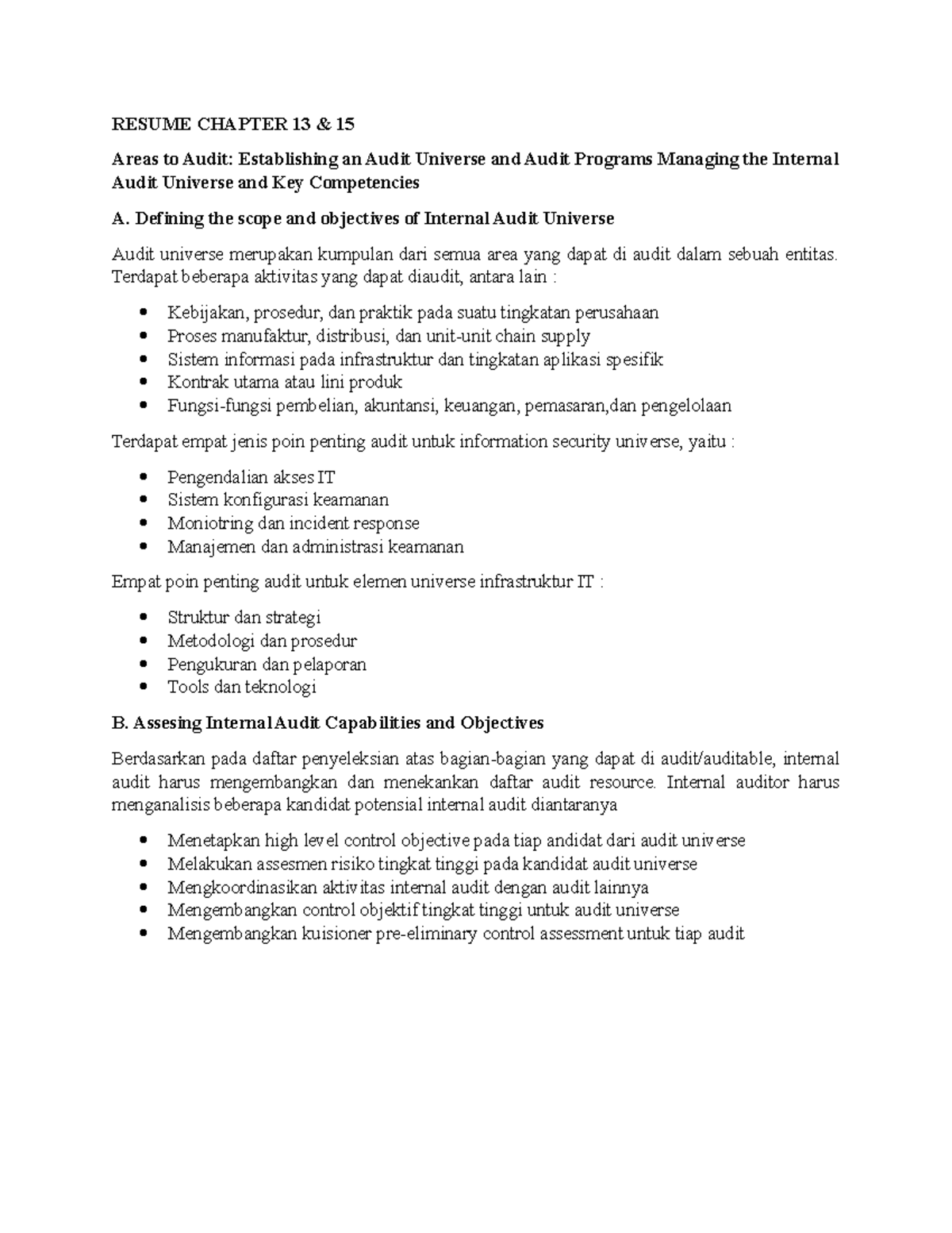 CHAP 13 & 15: Audit Universe Essentials & Key Audit Competencies - Studocu