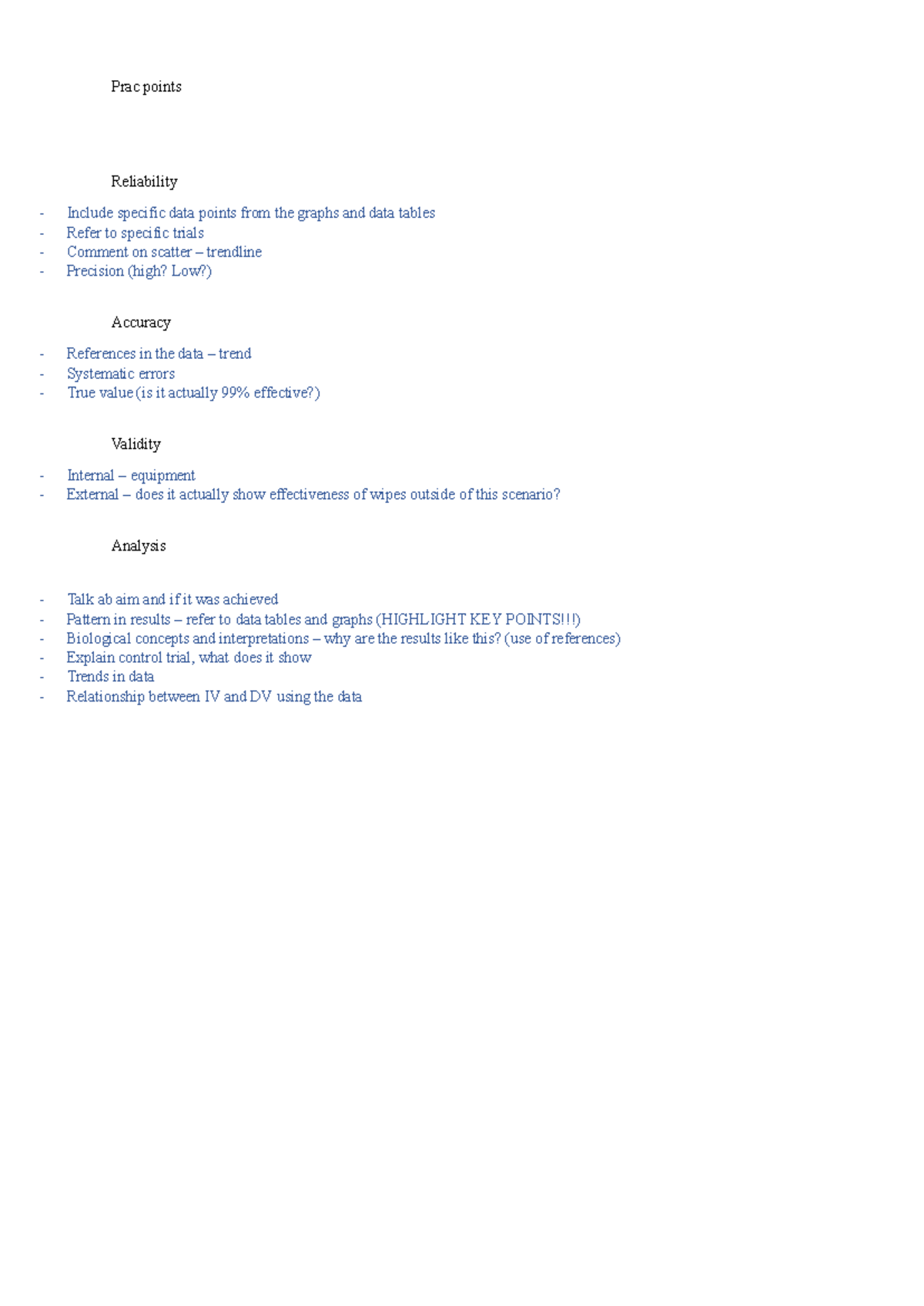 Prac points - prac - Prac points Reliability Include specific data ...