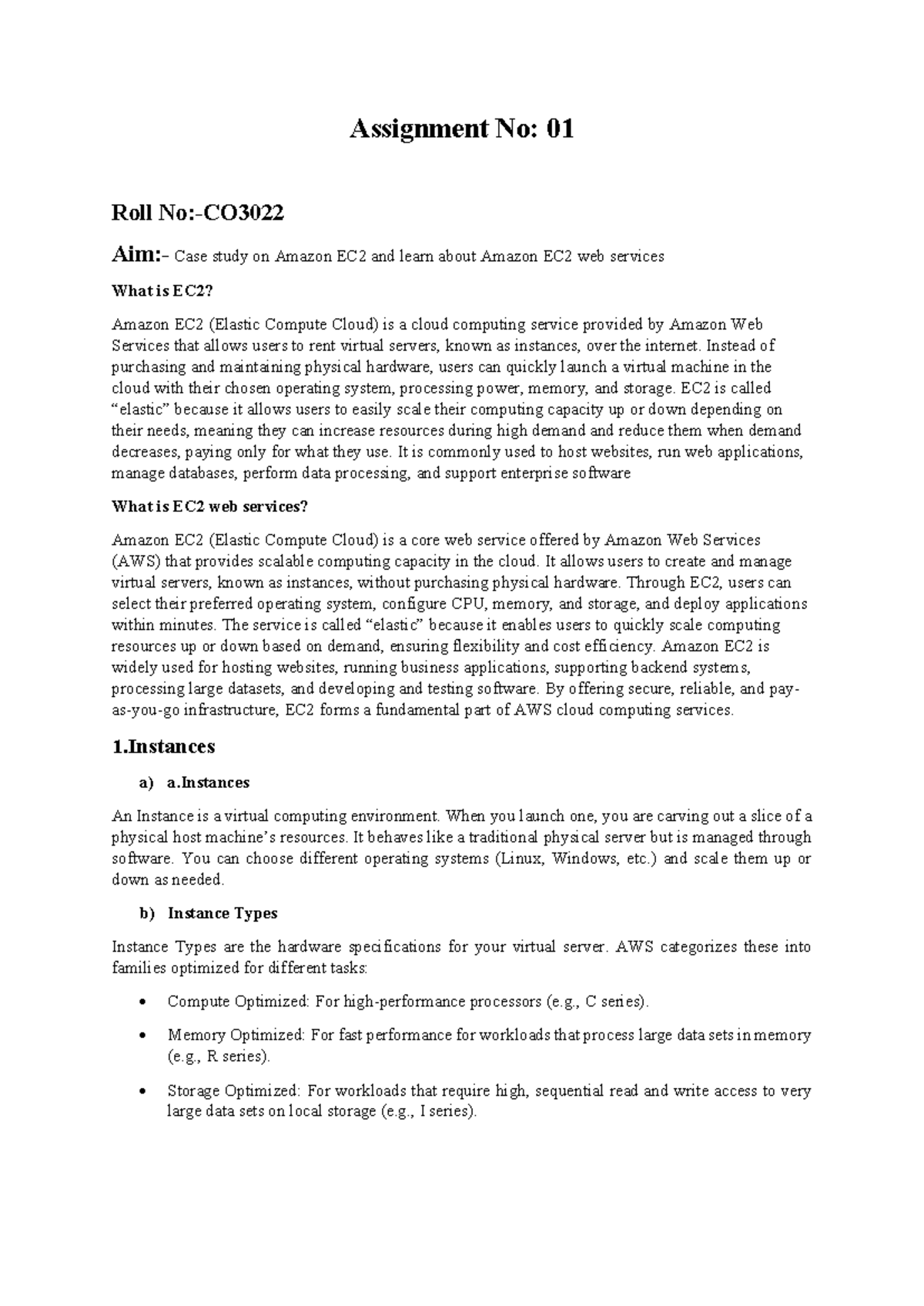 CC ASS1: Case Study on Amazon EC2 Web Services - Studocu