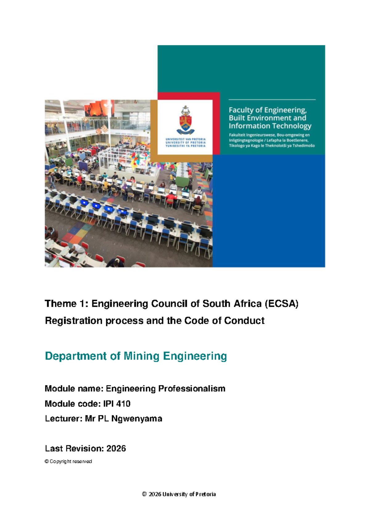 Theme 1: ECSA Registration Process & Code of Conduct (IPI 410) - Studocu