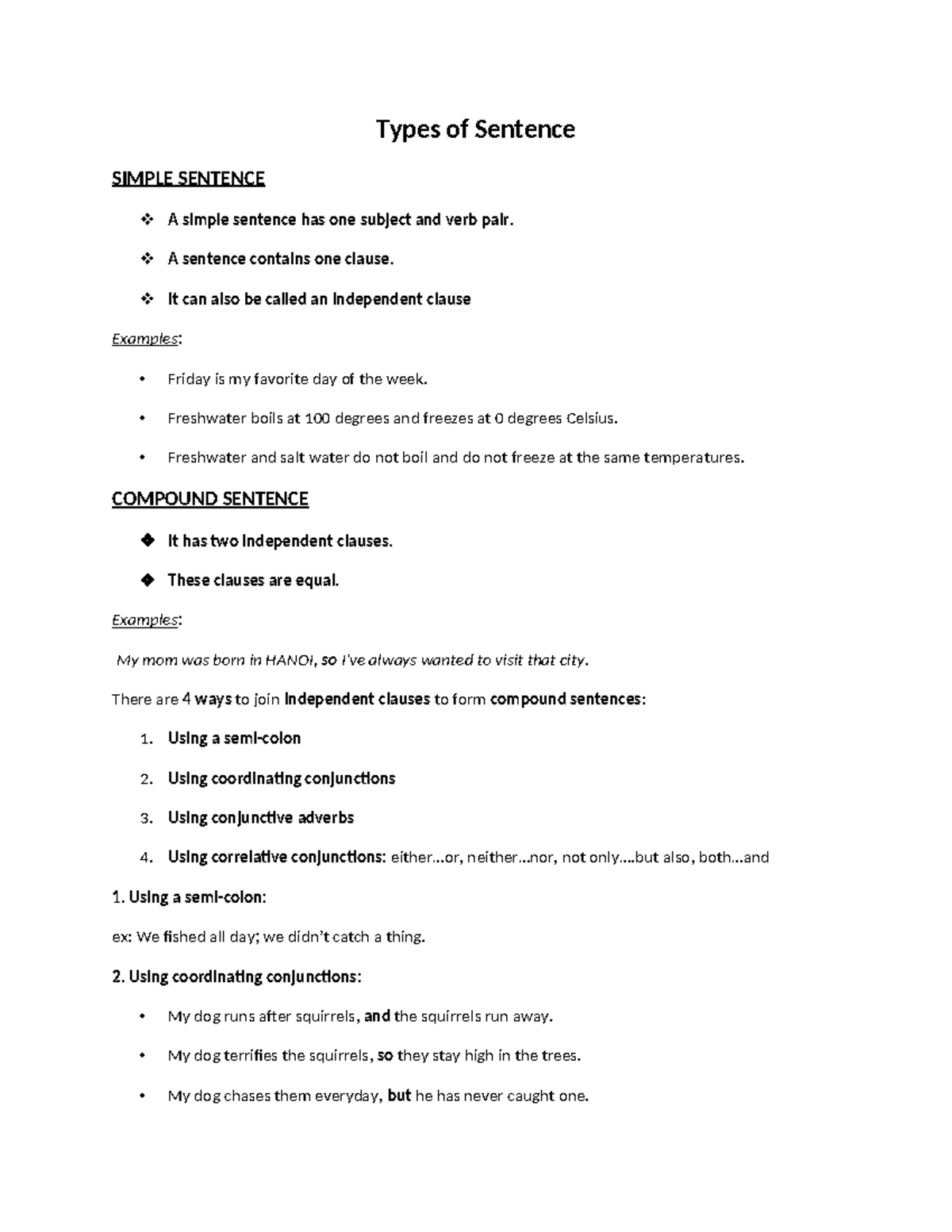 Types of Sentences: Simple, Compound, and Complex Structures - Studocu