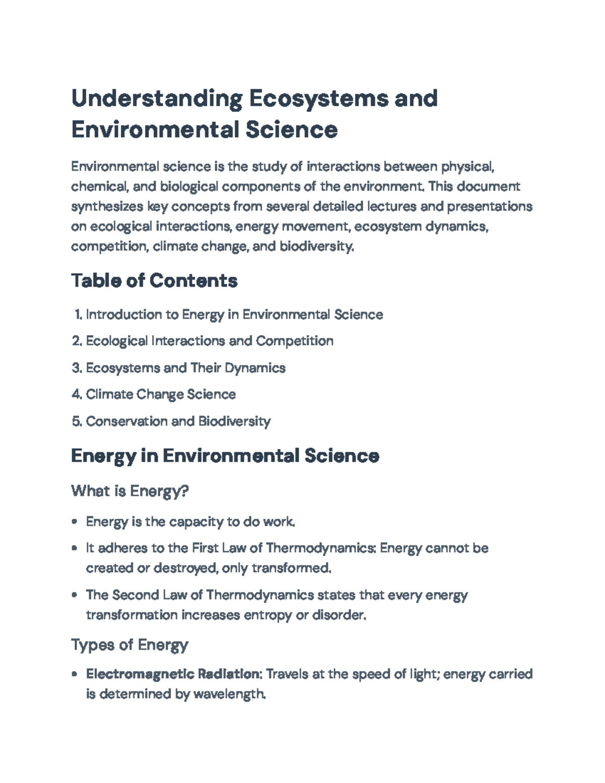 ENV-101: Overview of Key Concepts in Environmental Science Ecosystems ...