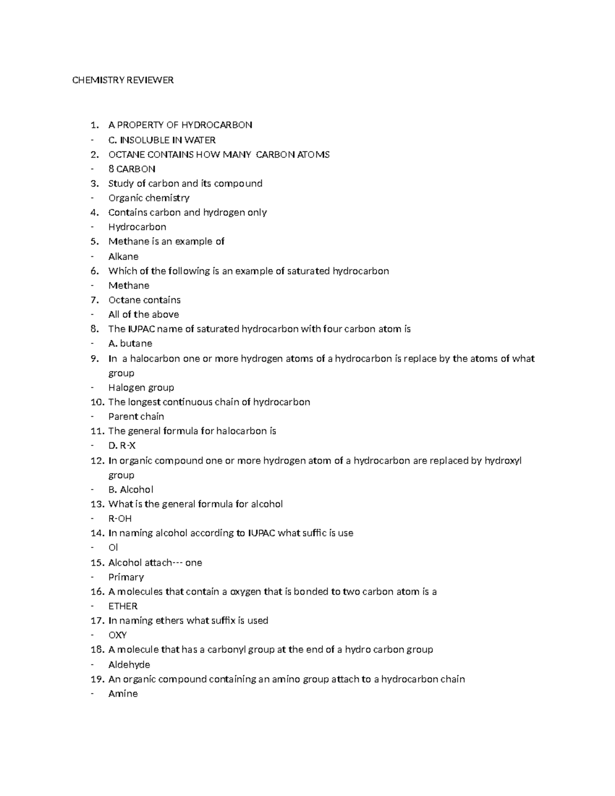 Chemistry Reviewer Q4: Key Concepts in Hydrocarbons and Organic ...