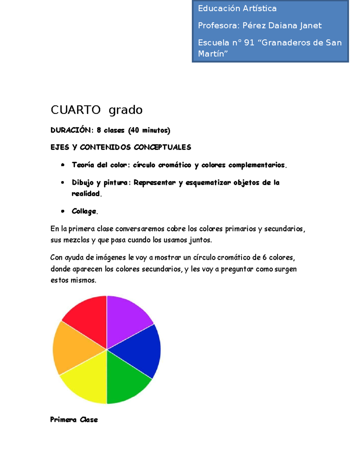Educación Artística: Clases de Color y Collage - 4to Grado - Studocu