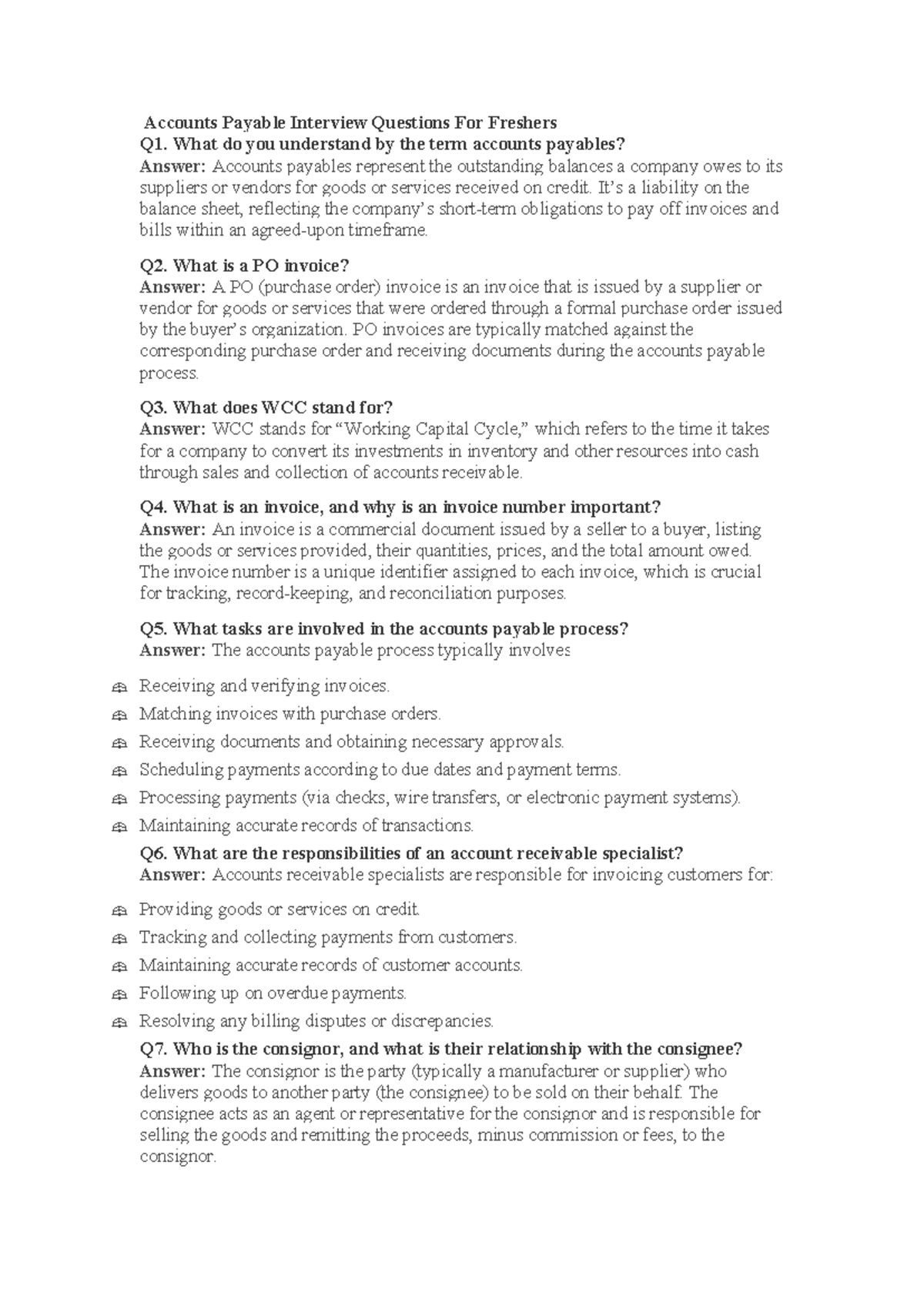 Account , Income TAX Company Questions - Accounts Payable Interview ...