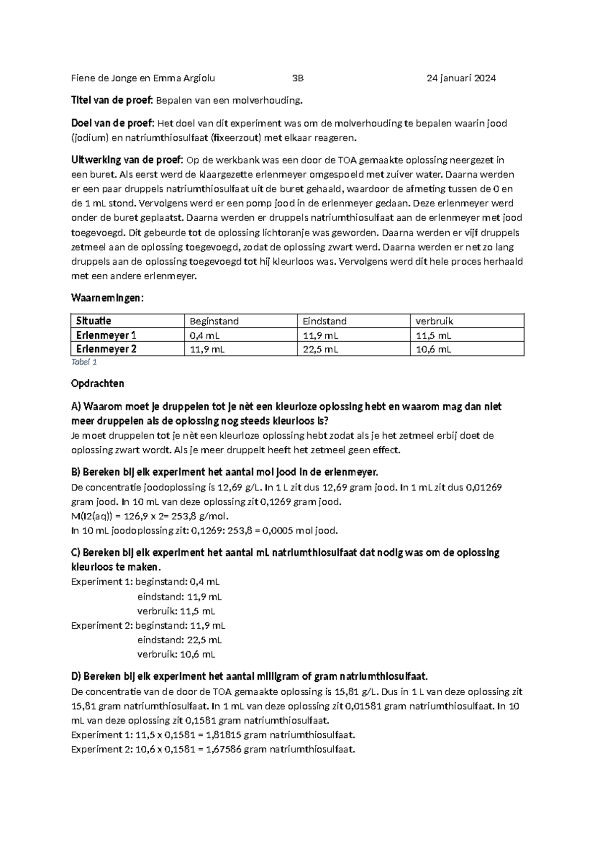 Scheikunde Proef H3: Bepalen van Molverhouding Jood en ...