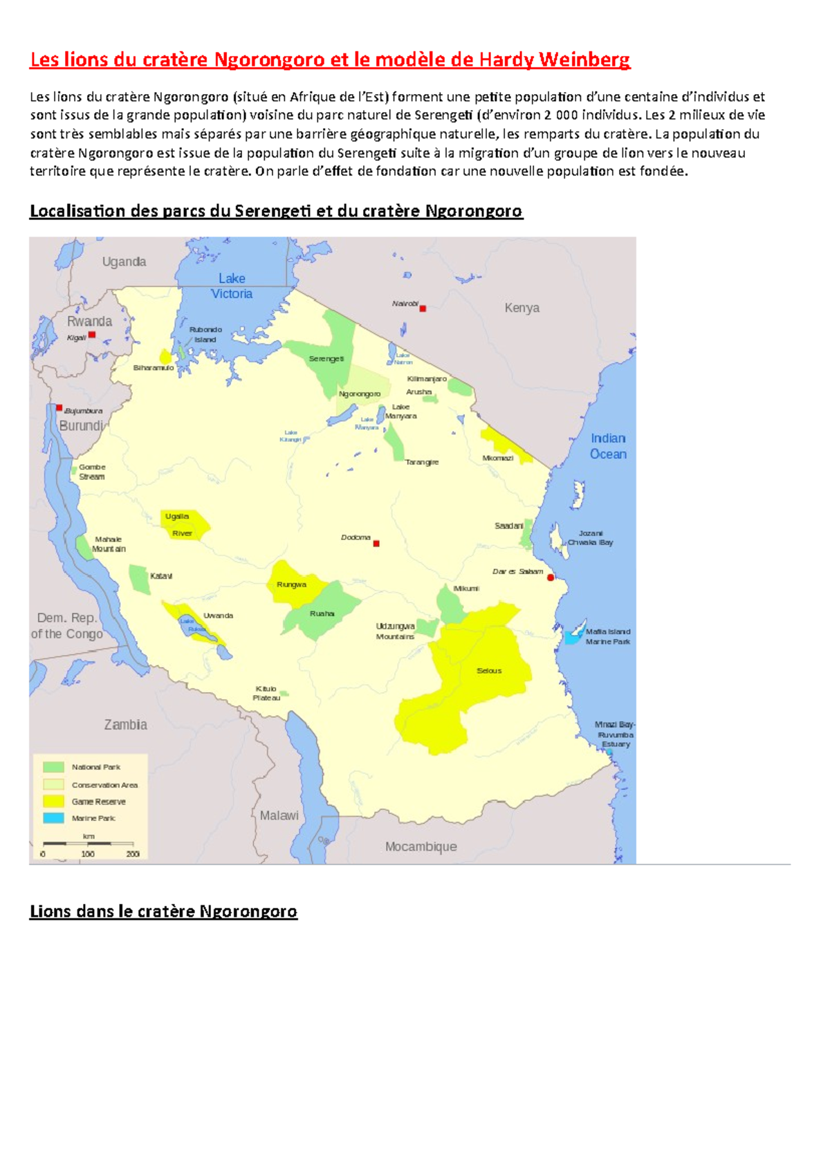 Lions du Cratère Ngorongoro et Modèle Hardy-Weinberg: Étude Génétique ...