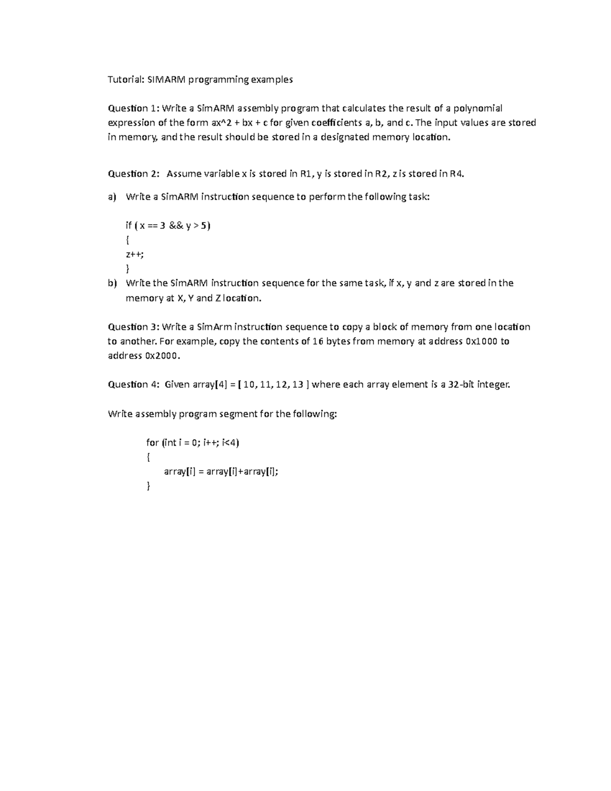 SIMARM Programming Tutorial 5: Exercises and Solutions - Studocu