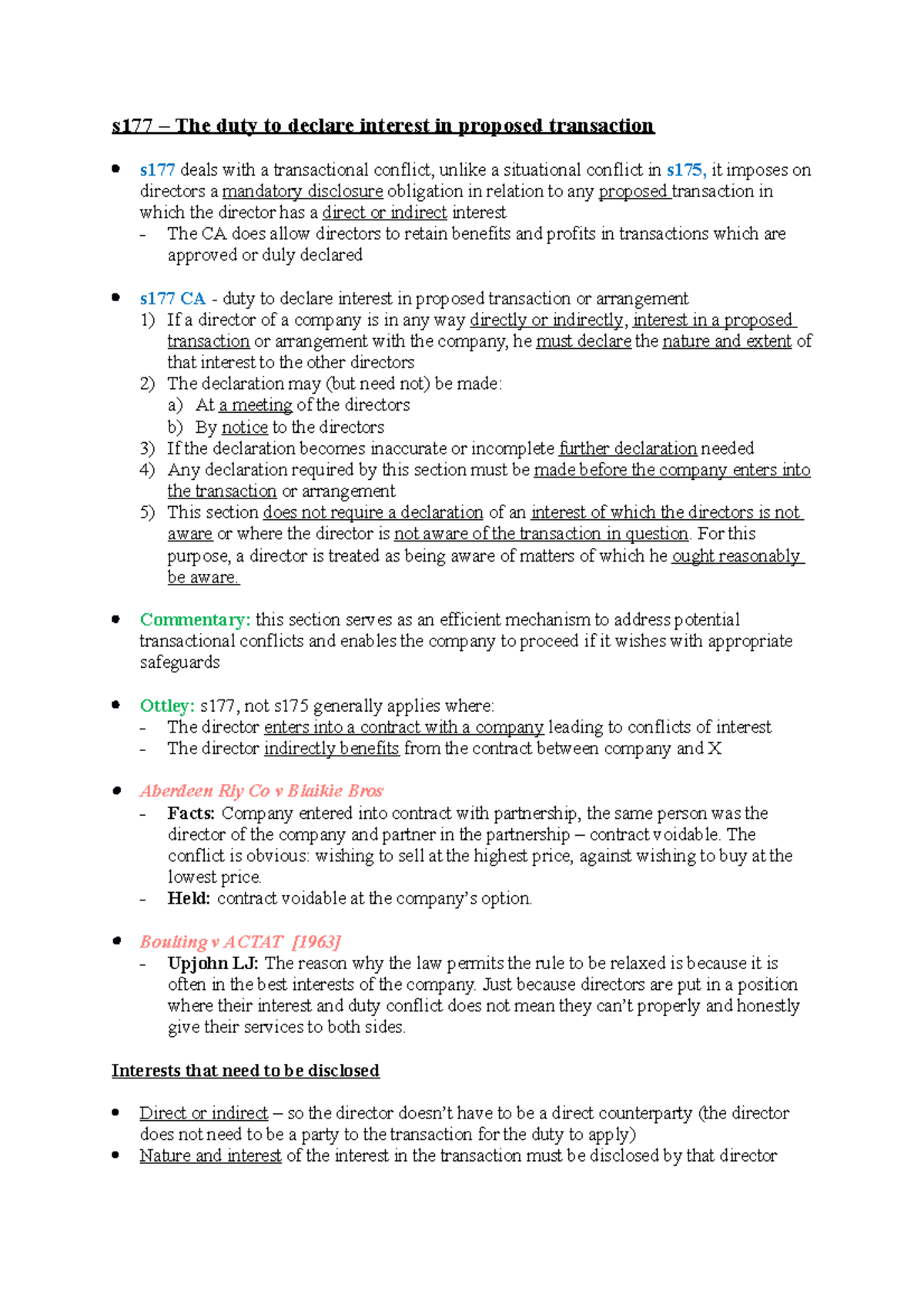 s177 - Duty to Declare Interest in Proposed Transactions Explained ...