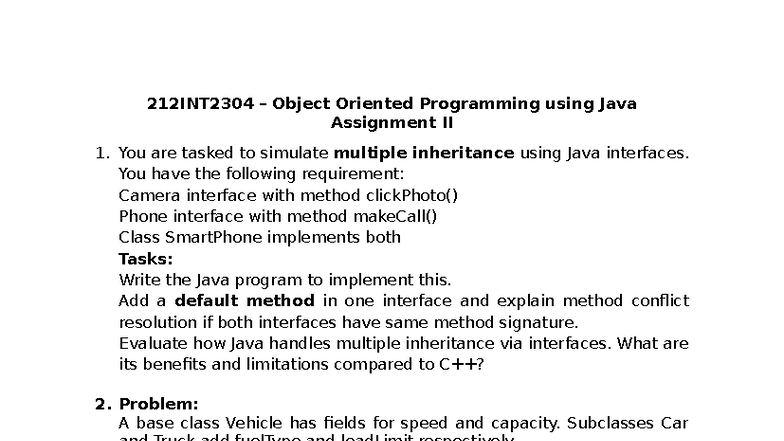 212INT2304 Object Oriented Programming using Java Assignment II ...