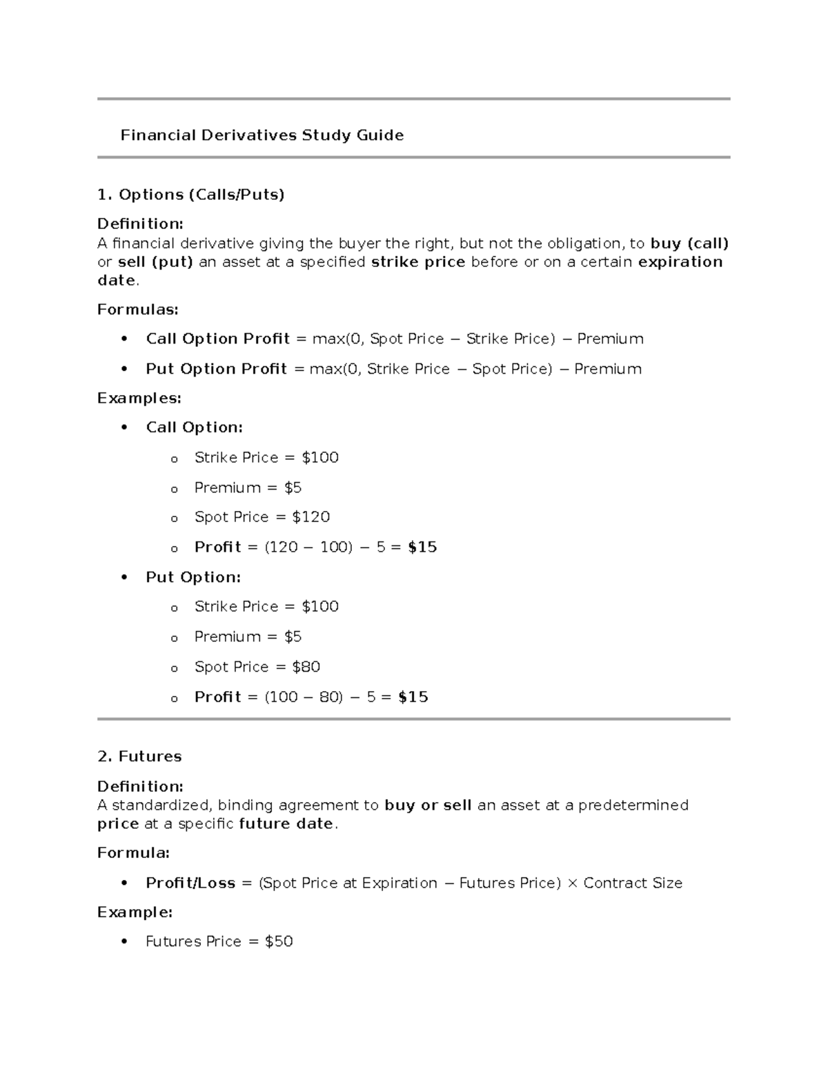 📘 Financial Derivatives Study Guide: Options, Futures, Swaps & More ...