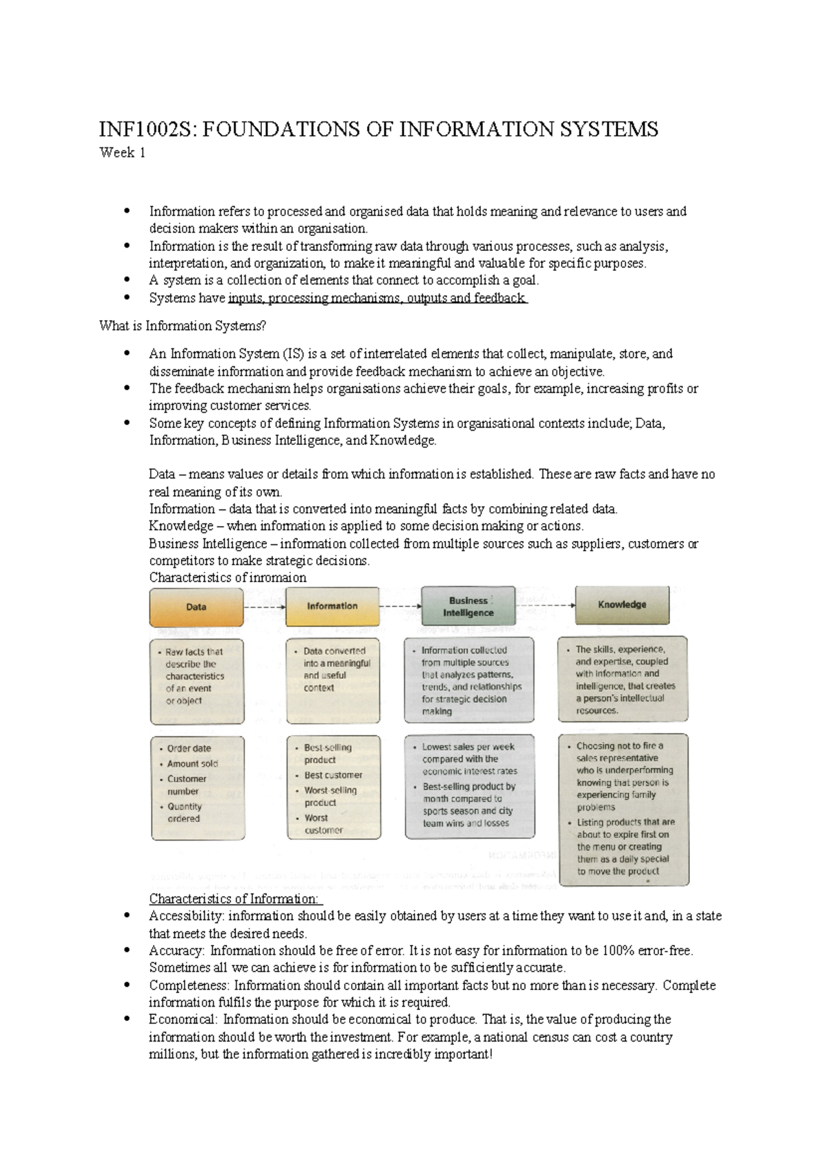 INF1002S - WEEK 1 FOUNDATIONS OF INFORMATION SYSTEMS NOTES - Studocu