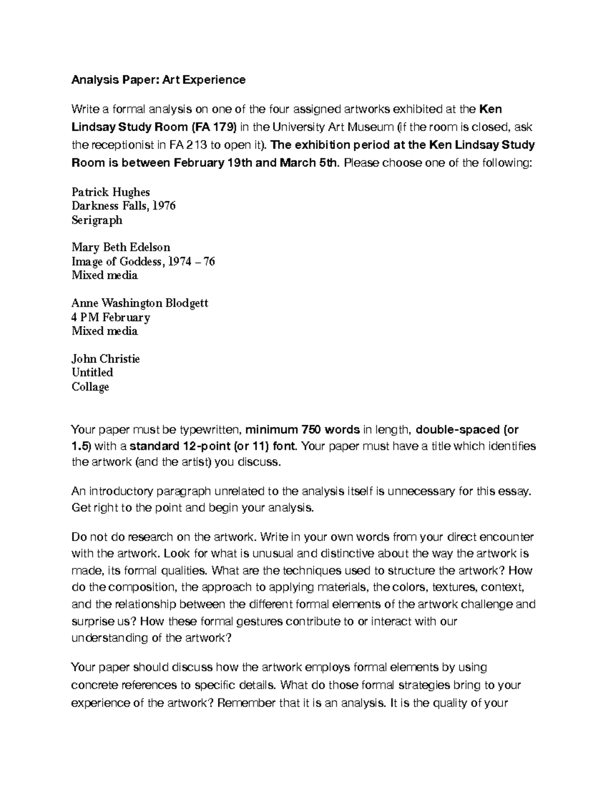 FA 179 Analysis Paper: Formal Analysis of Assigned Artwork - Studocu