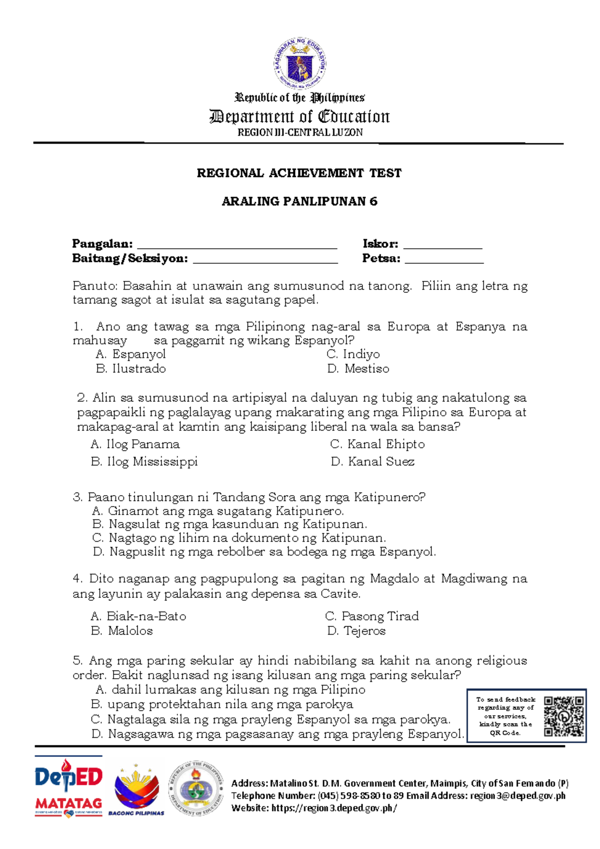 RAT AP 6: Araling Panlipunan Review Questions and Answers - Studocu