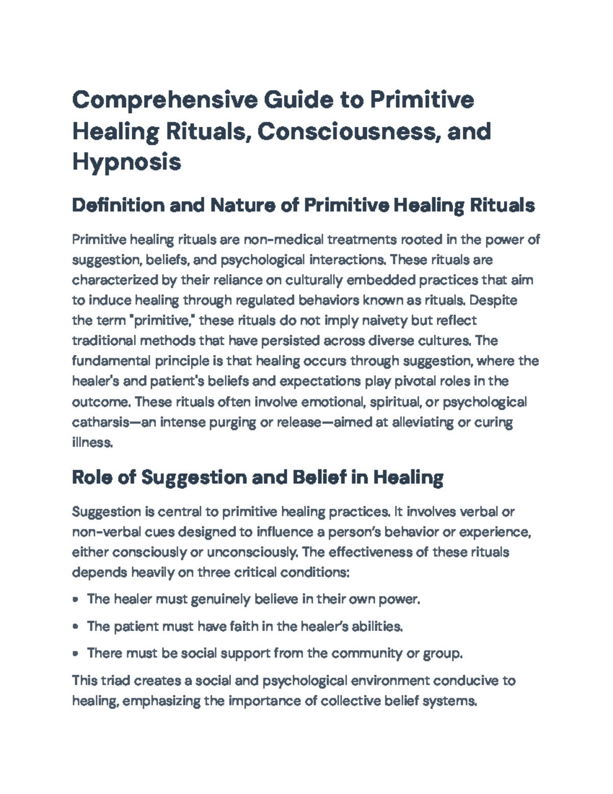 Comprehensive Study on Primitive Healing Rituals and Hypnosis - Studocu